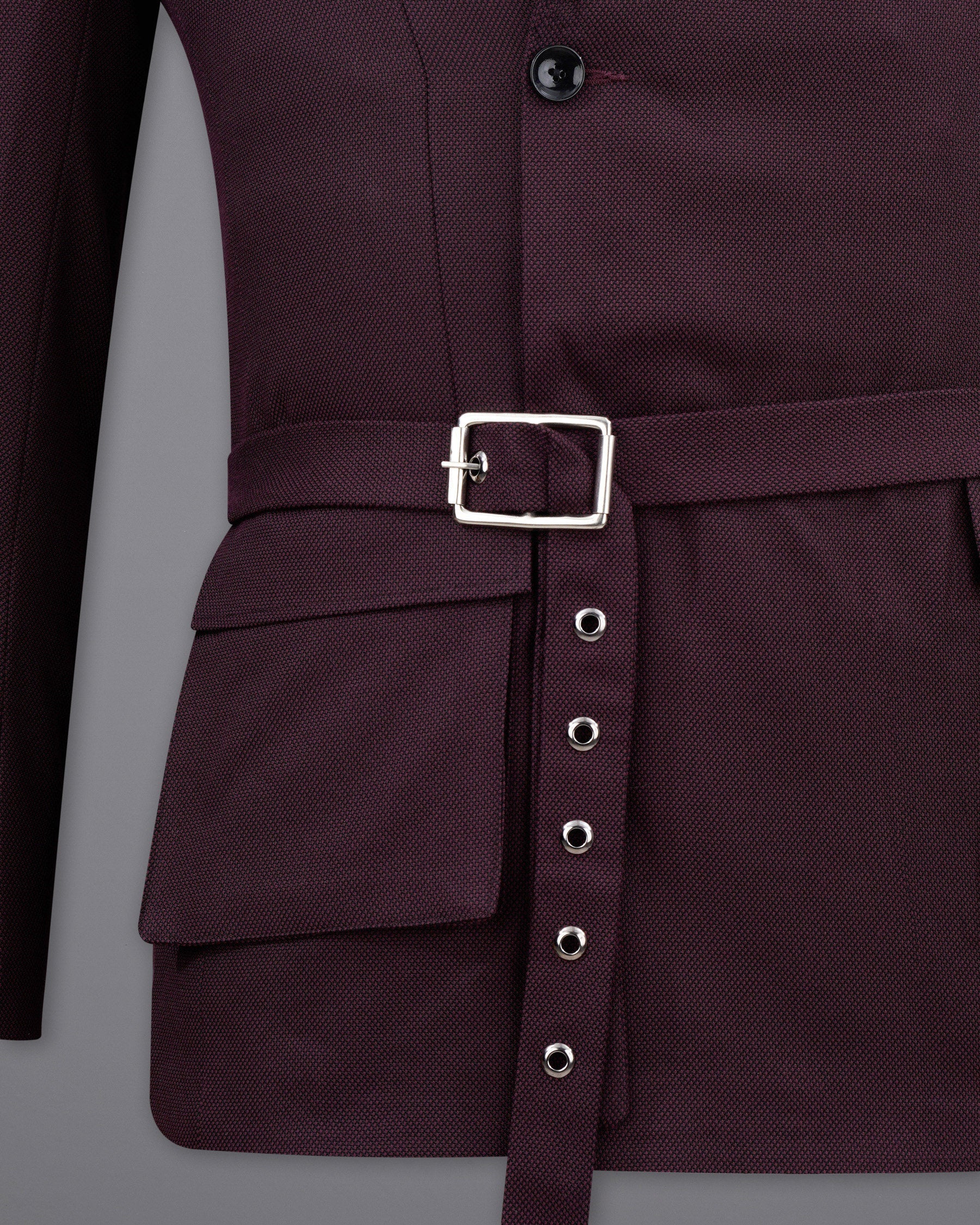 Eclipse Maroon Double Breasted Designer Suit with Belt Closure