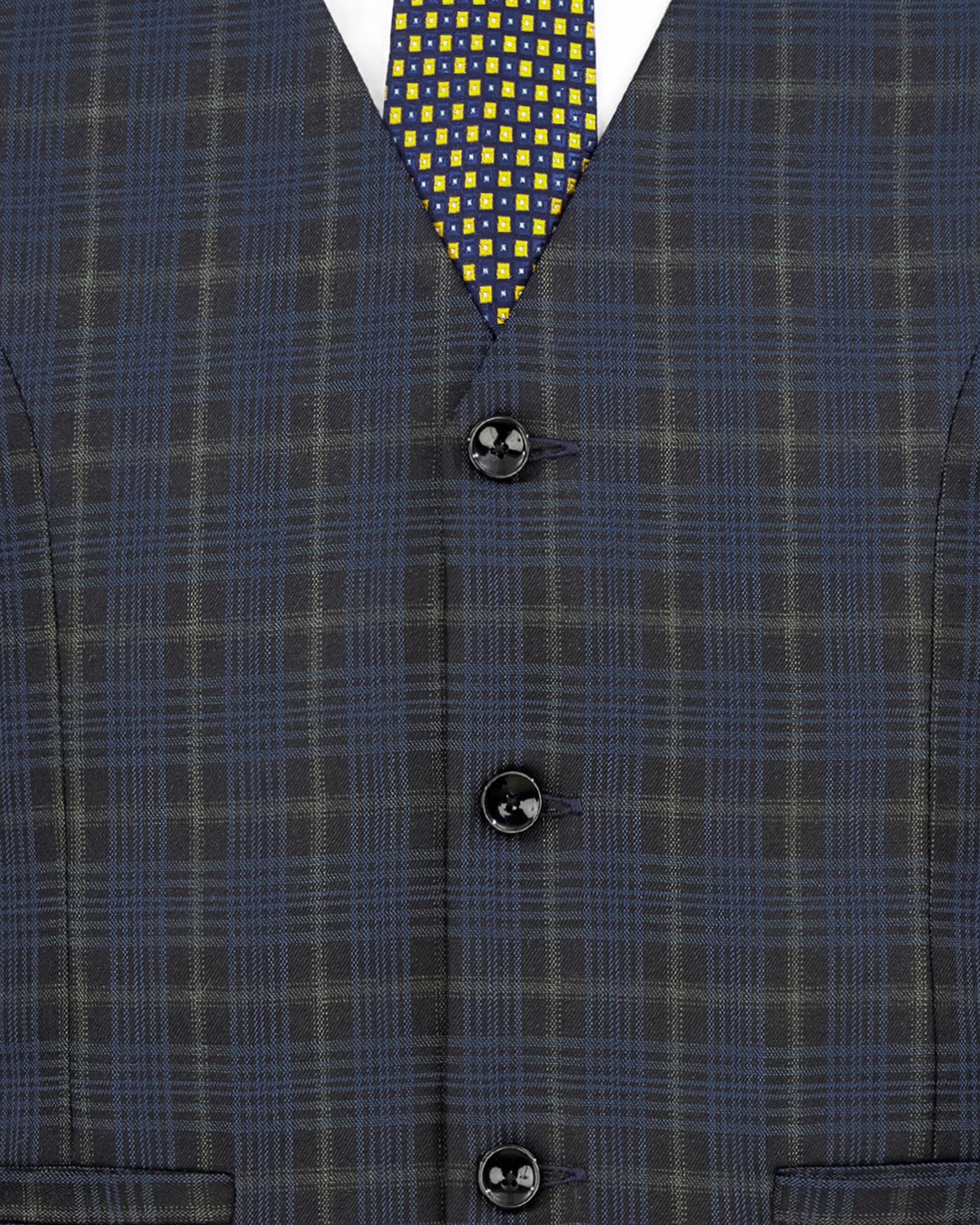 Fiord Navy Blue with Black Russian Plaid Double Breasted Sports Suit