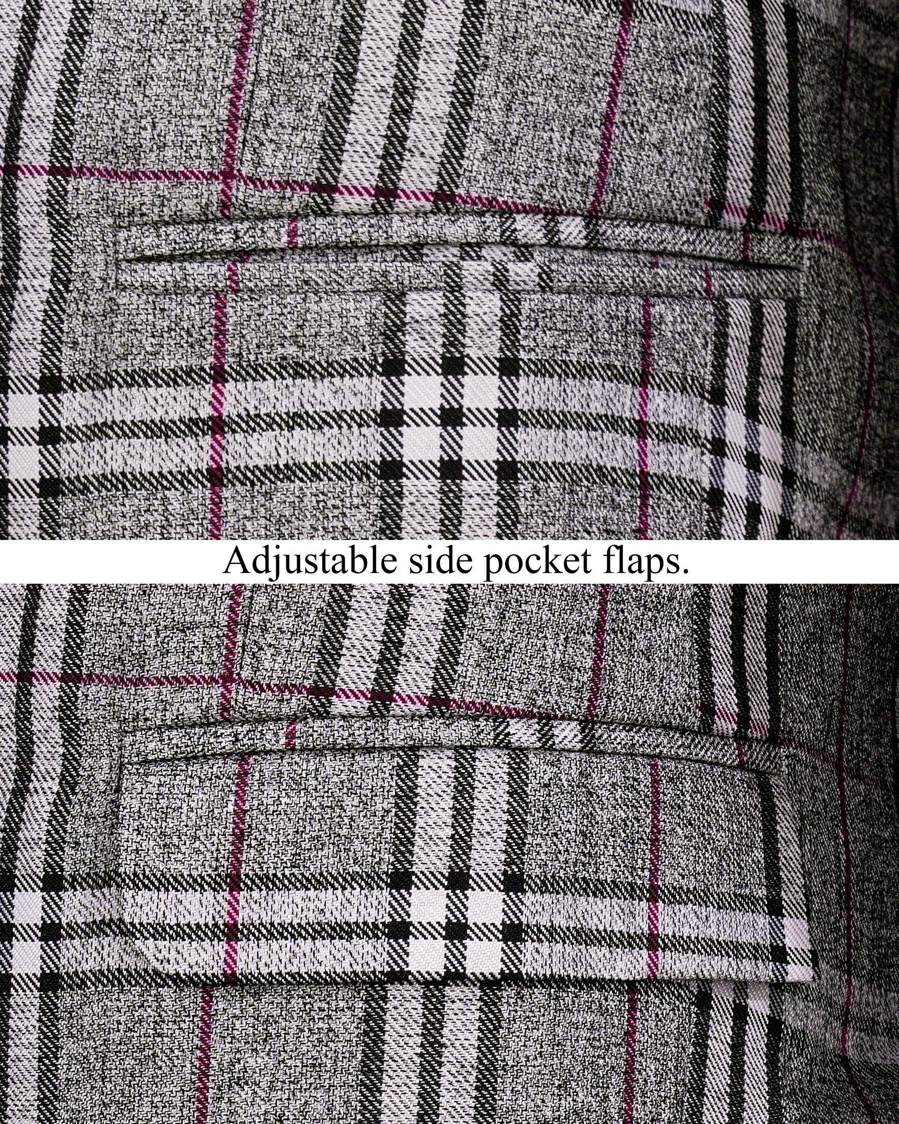 Amethyst Gray with Black Plaid Cross Buttoned Bandhgala Blazer BL2141-CBG-36, BL2141-CBG-38, BL2141-CBG-40, BL2141-CBG-42, BL2141-CBG-44, BL2141-CBG-46, BL2141-CBG-48, BL2141-CBG-50, BL2141-CBG-52, BL2141-CBG-54, BL2141-CBG-56, BL2141-CBG-58, BL2141-CBG-60