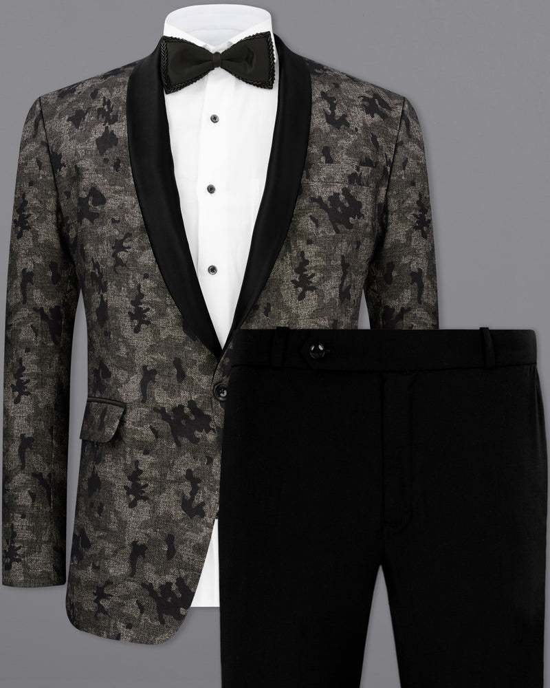 TUNDORA BROWN WITH JADE BLACK DITSY TEXTURED DESIGNER TUXEDO SUIT