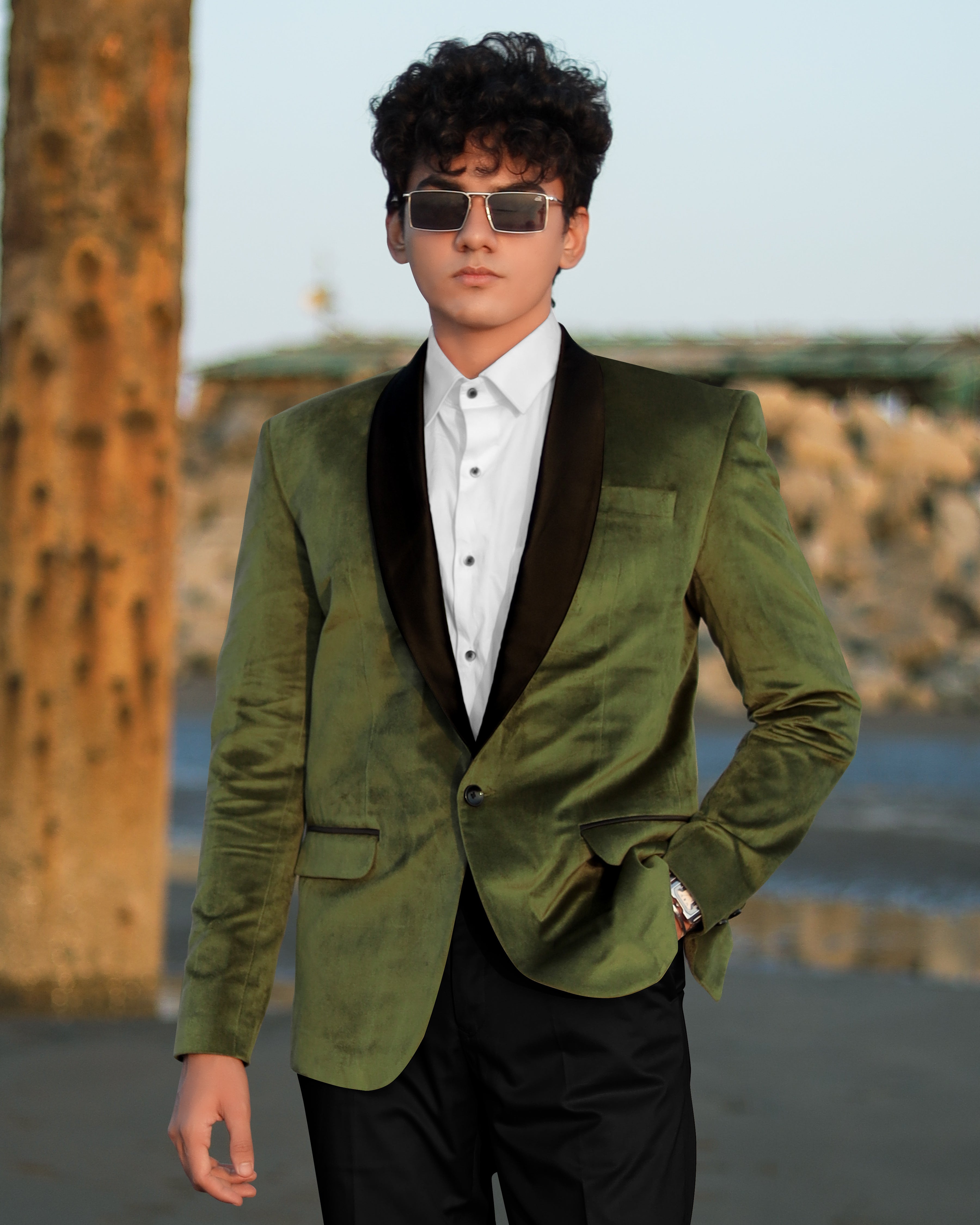 Waiouru Green Velvet Tuxedo Designer Blazer