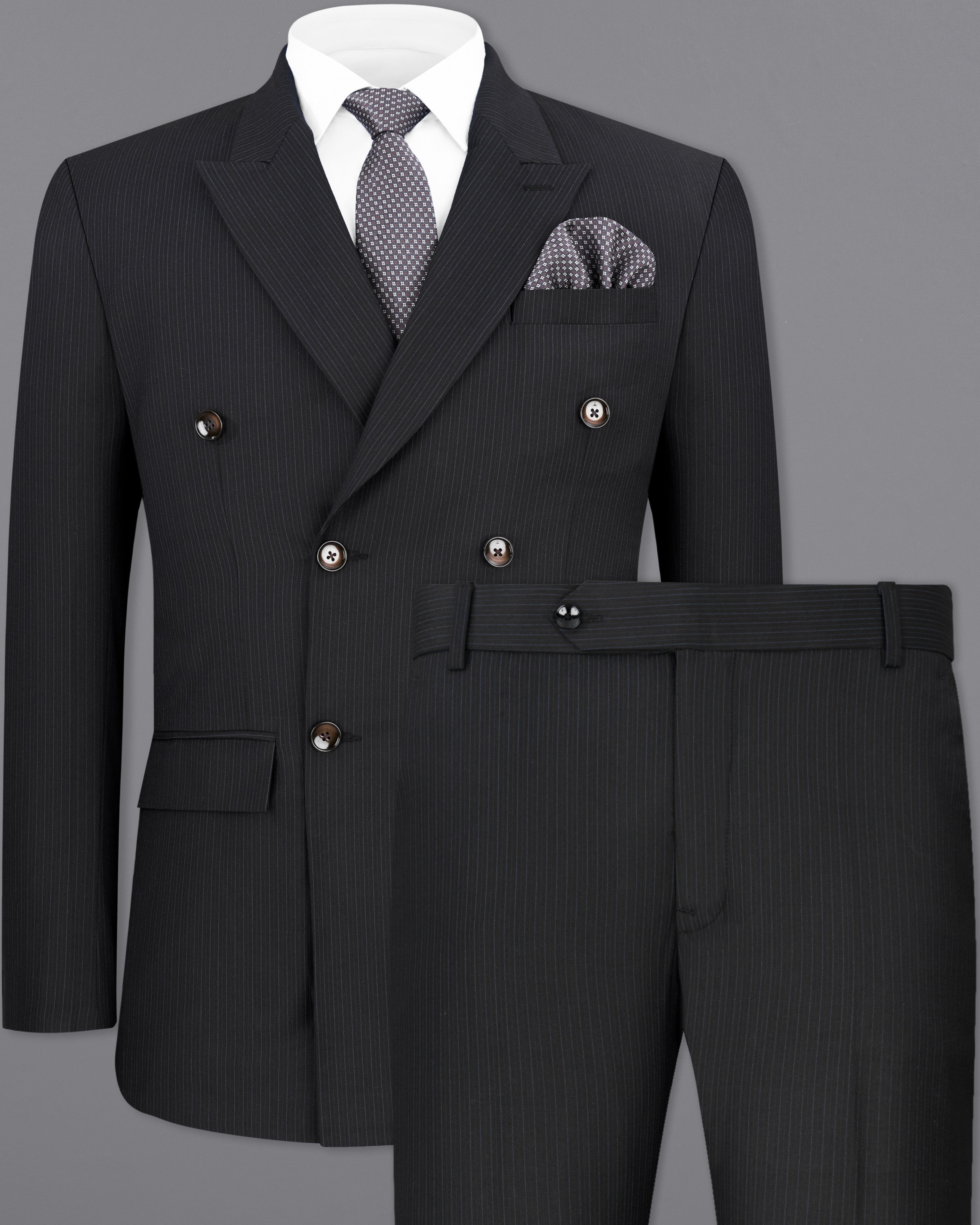 Mirage Black Striped Double Breasted Suit