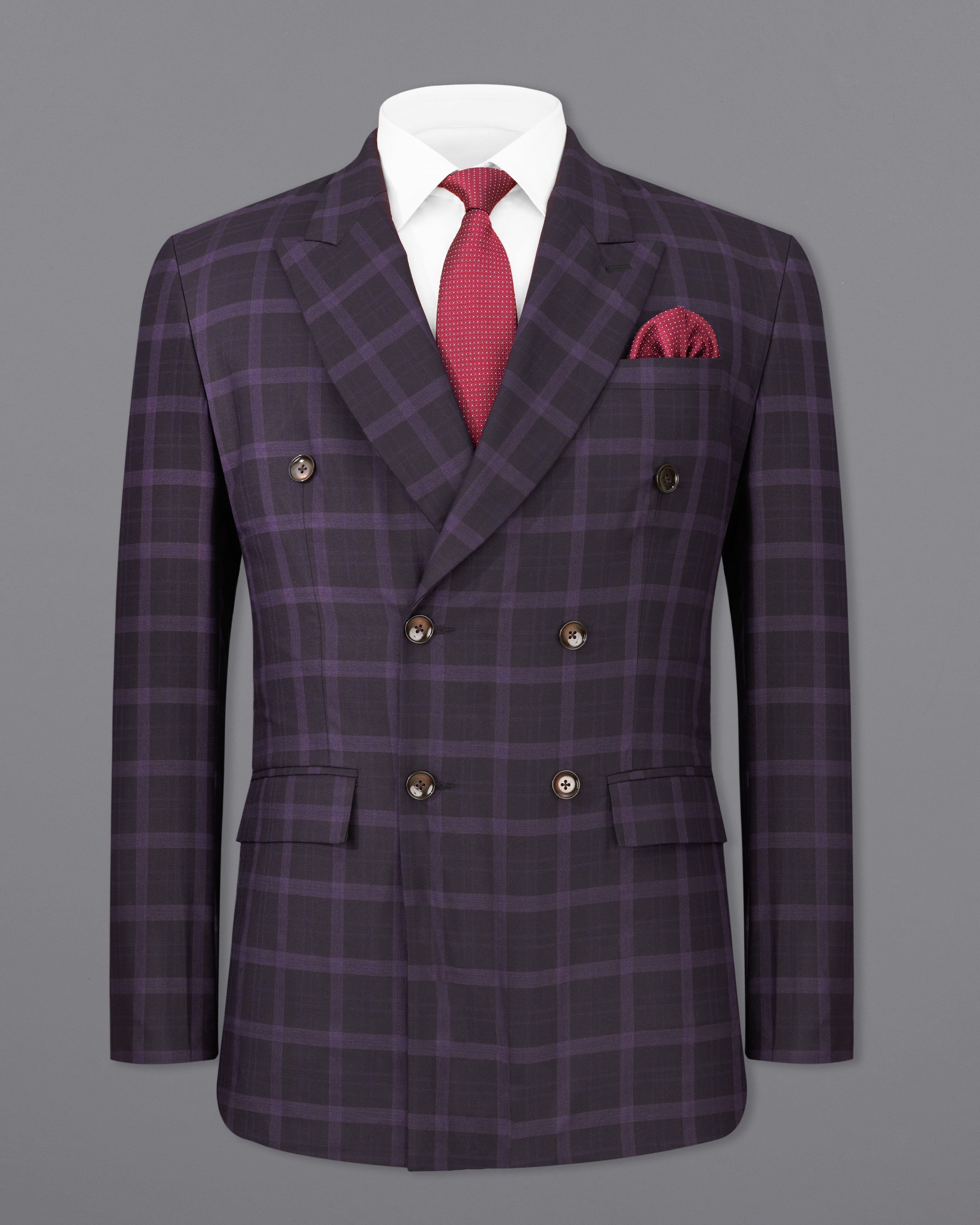 Melanzane Violet and Mortar Purple Plaid Double Breasted Suit ST2258-DB-36, ST2258-DB-38, ST2258-DB-40, ST2258-DB-42, ST2258-DB-44, ST2258-DB-46, ST2258-DB-48, ST2258-DB-50, ST2258-DB-52, ST2258-DB-54, ST2258-DB-56, ST2258-DB-58, ST2258-DB-60