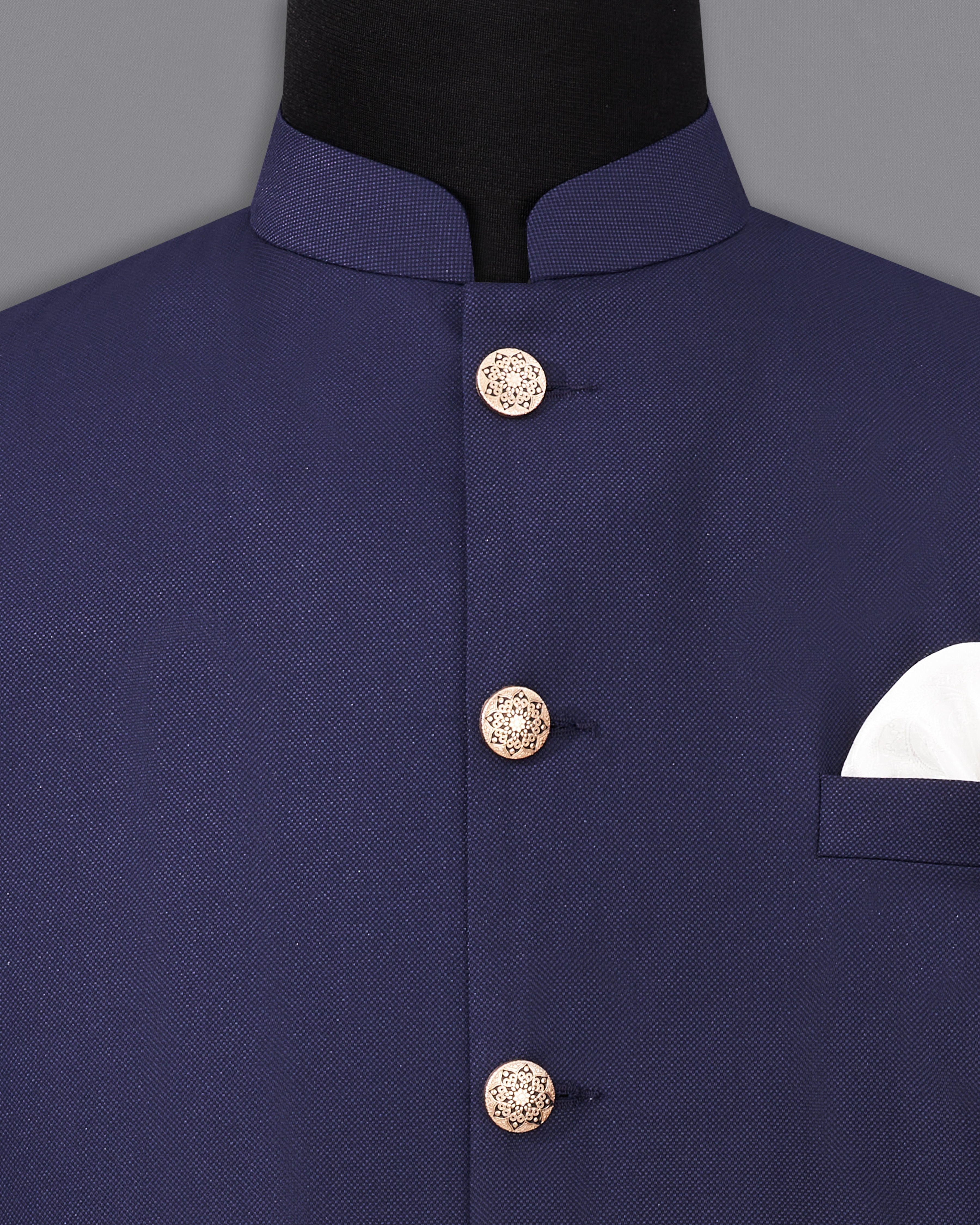 Ebony Clay Navy Blue Bandhgala Suit