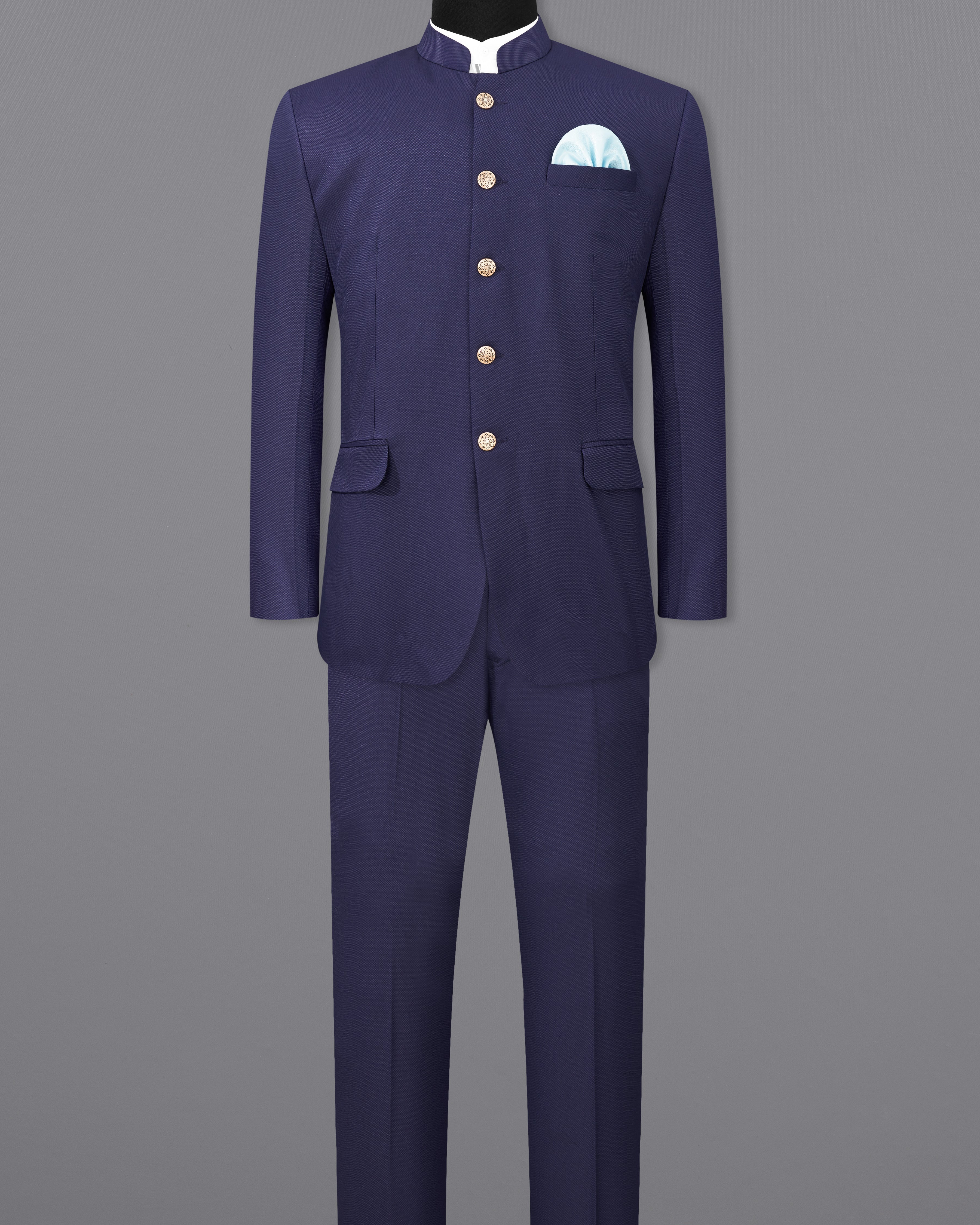 Ebony Clay Navy Blue Bandhgala Suit