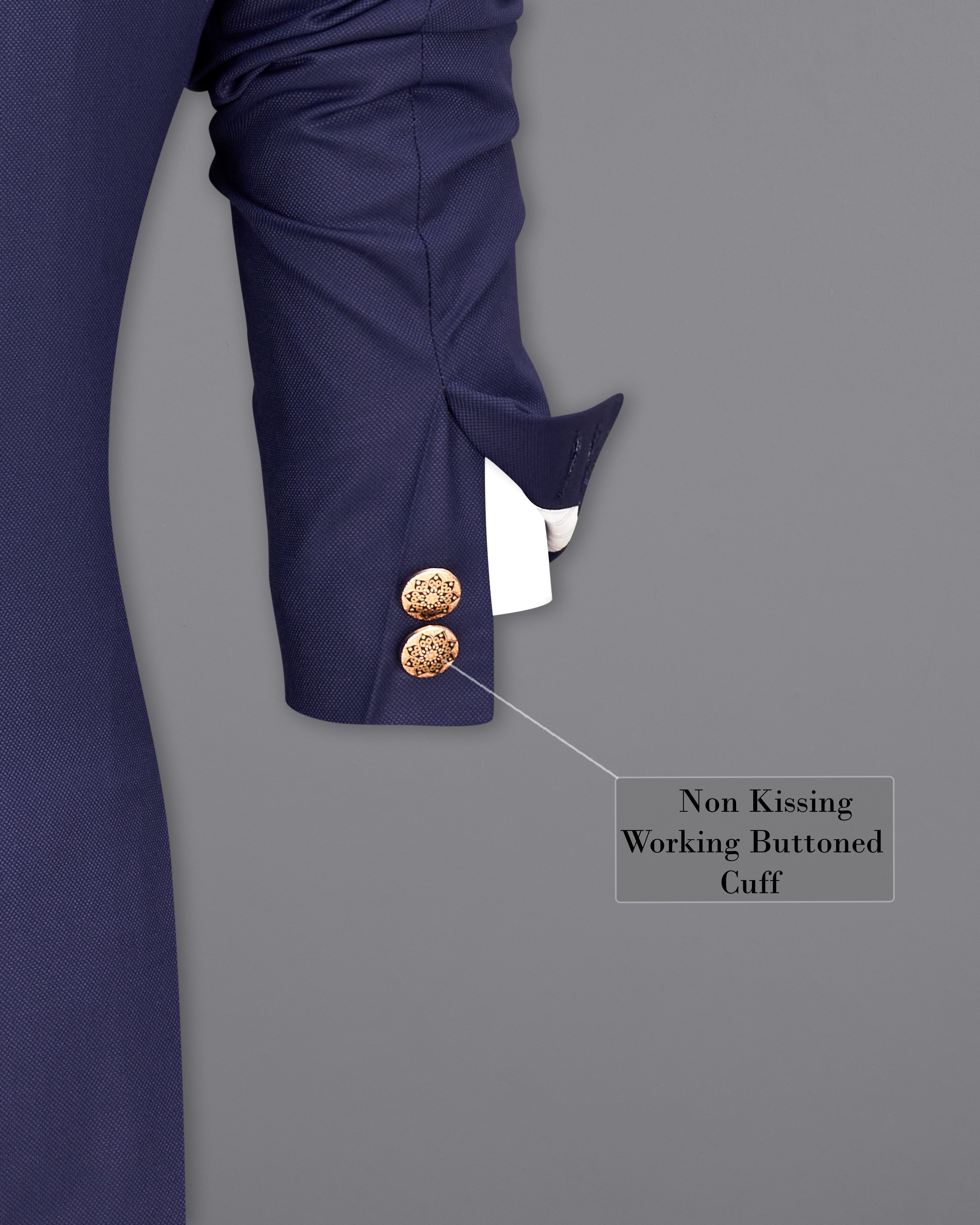 Ebony Clay Navy Blue Cross Placket Bandhgala Suit