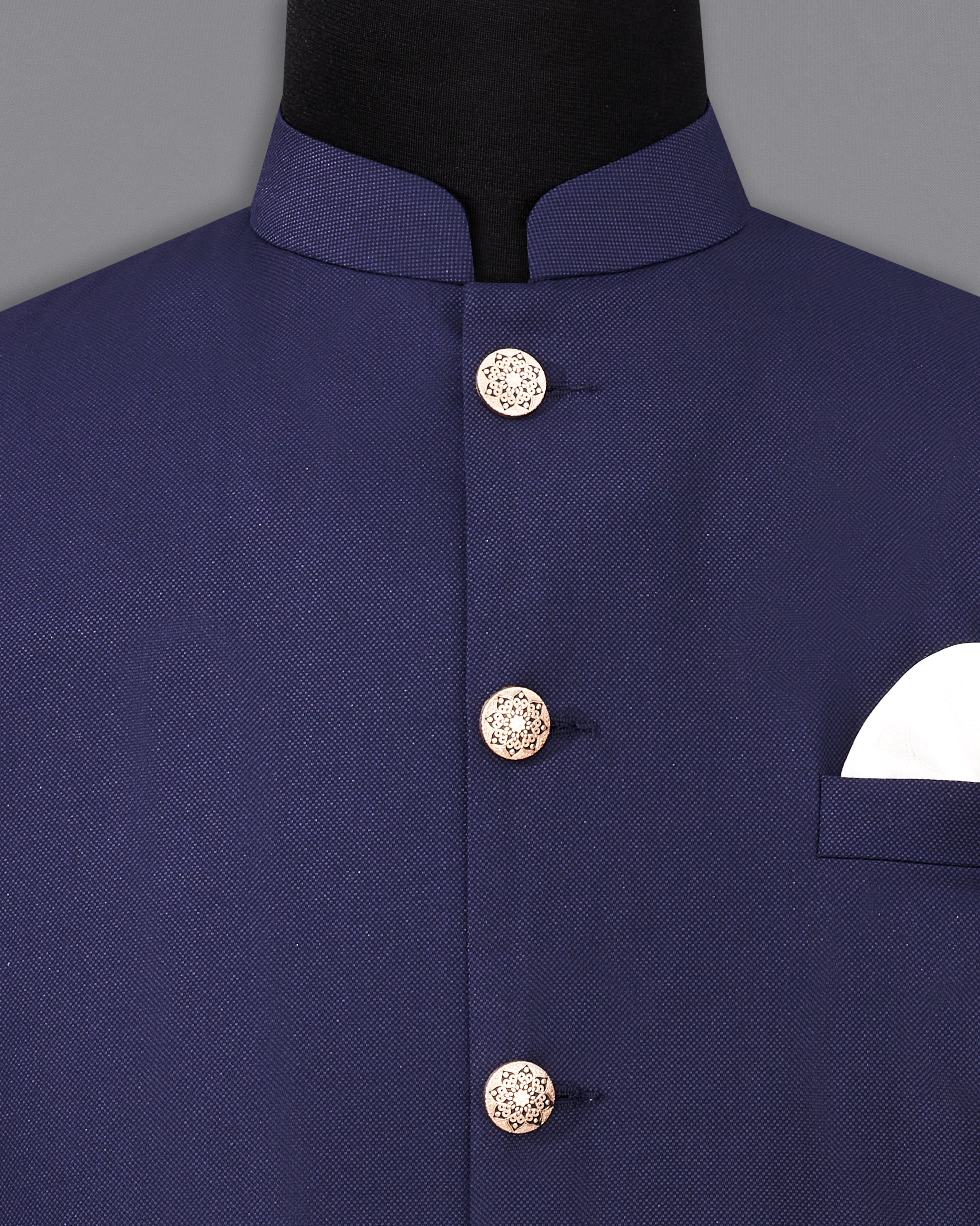 Ebony Clay Navy Blue Cross Placket Bandhgala Suit