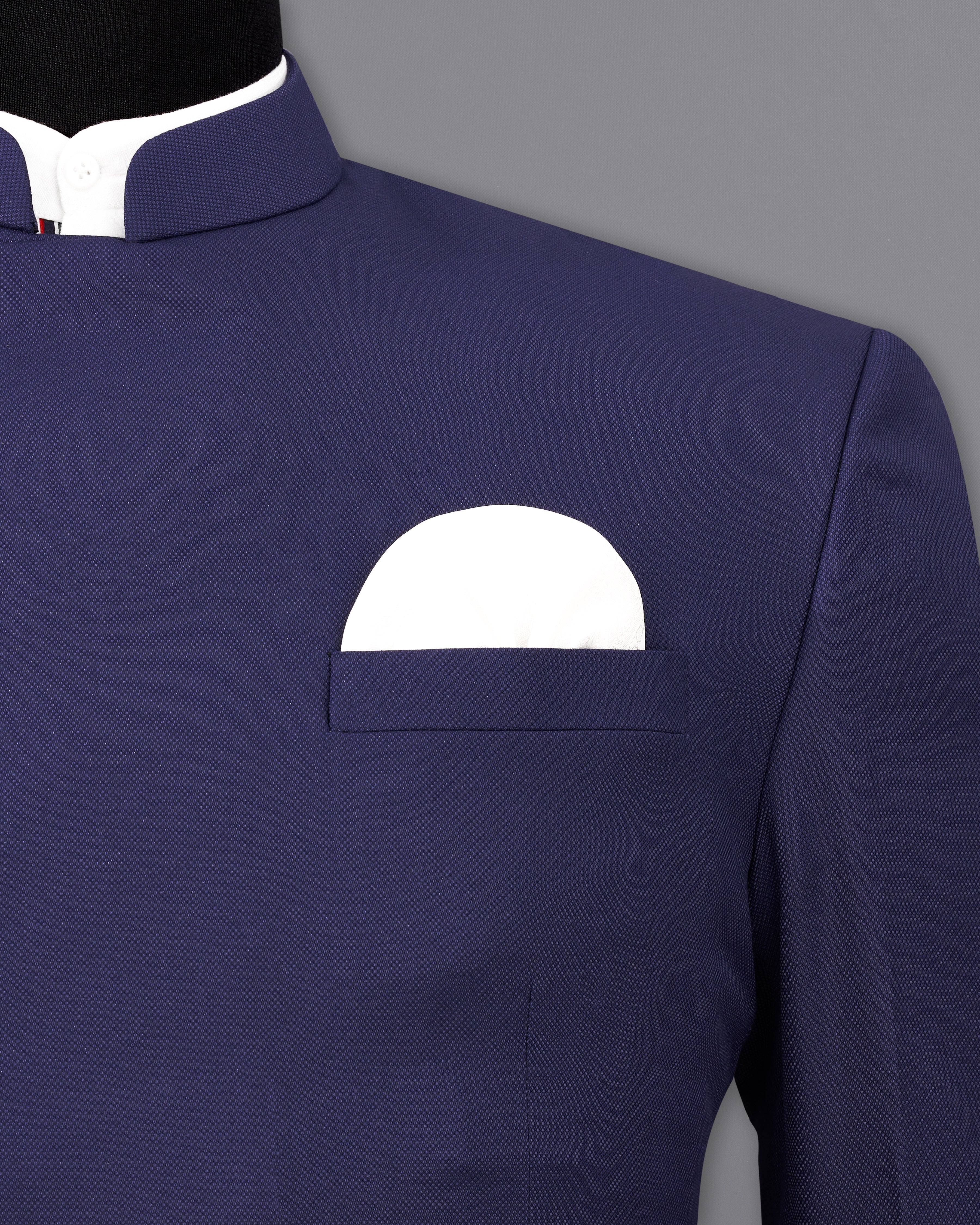 Ebony Clay Navy Blue Cross Placket Bandhgala Suit