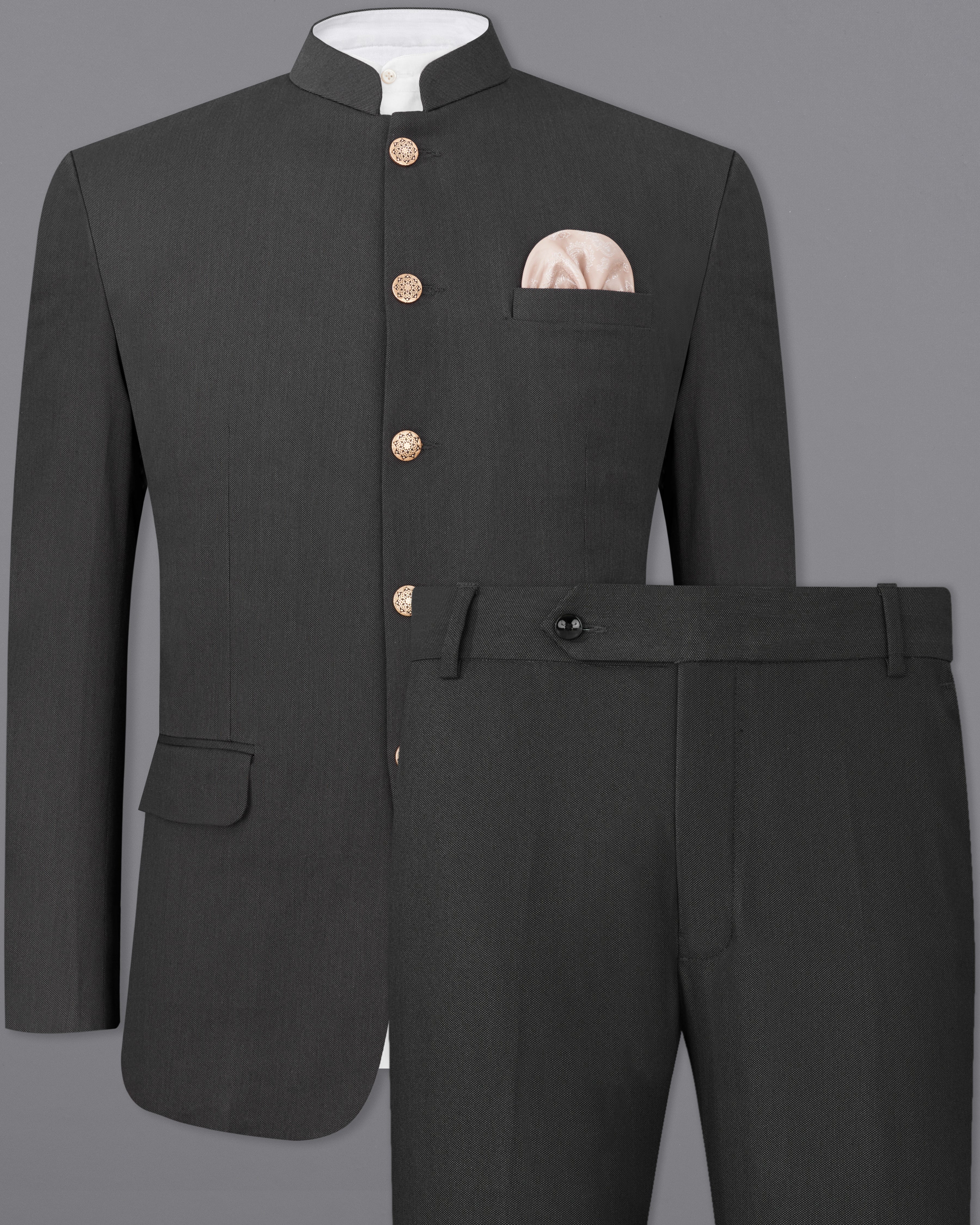 Charcoal Gray Premium Cotton Bandhgala Suit