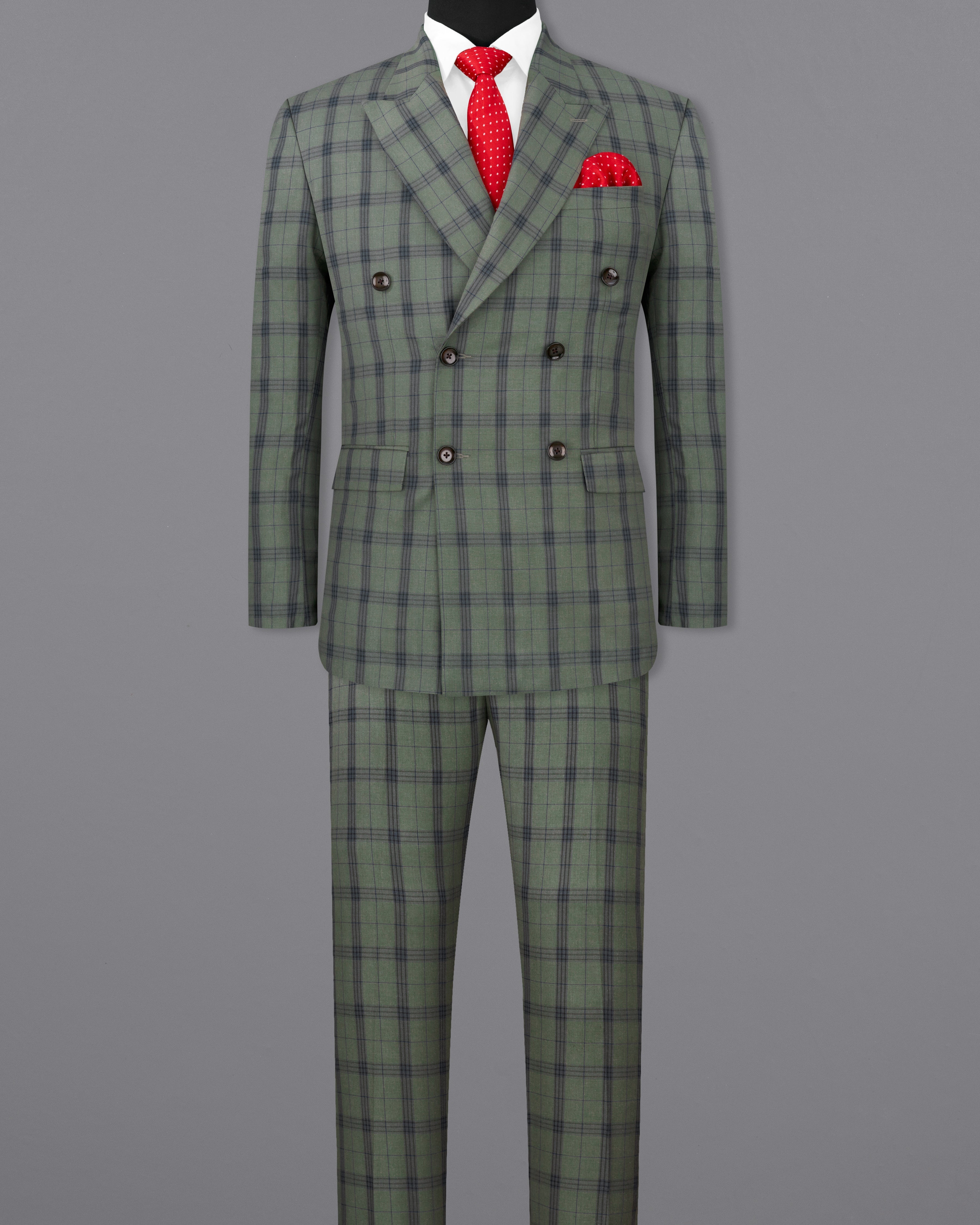 Limed Green and Martinique Blue Plaid Double Breasted Suit