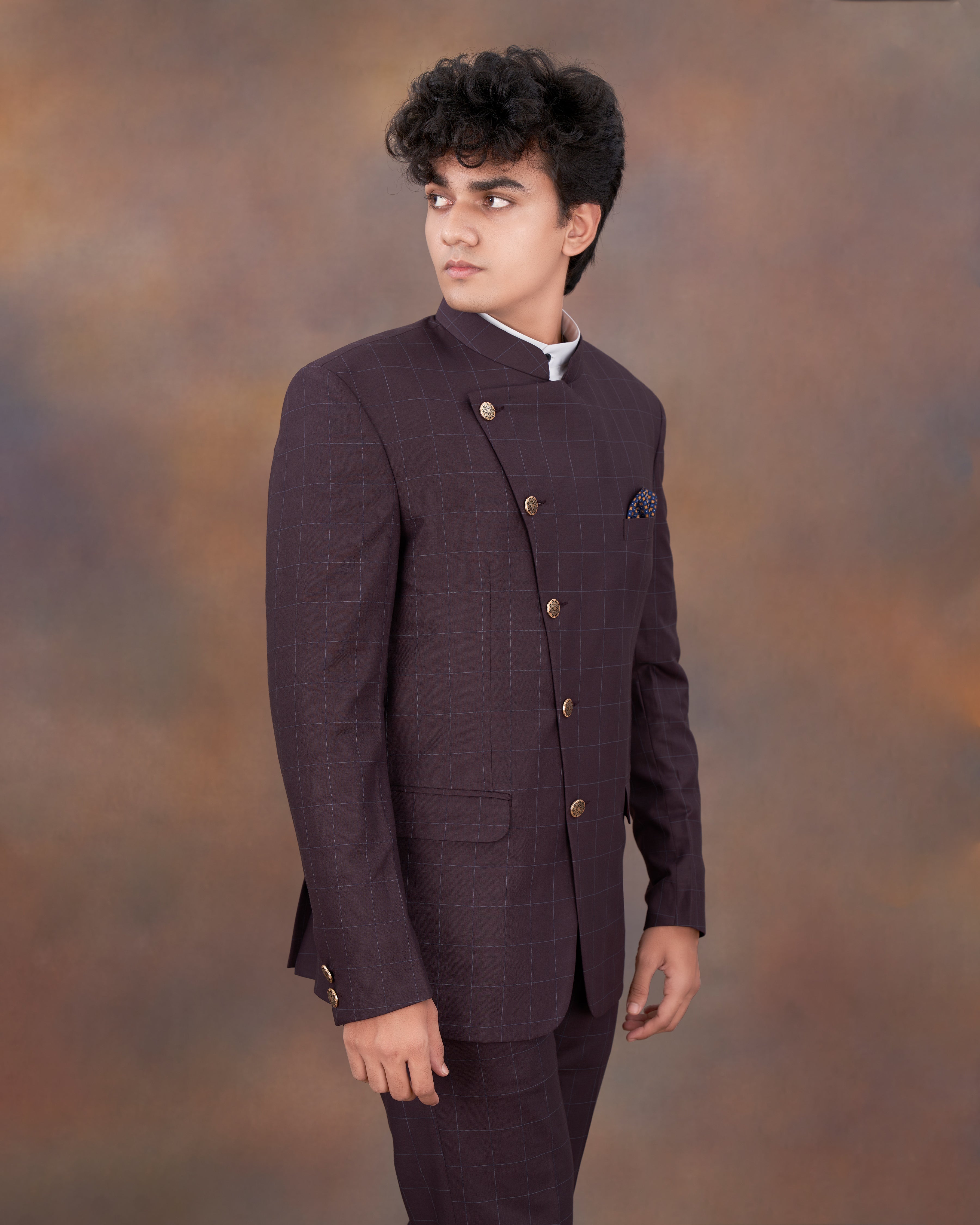 Thunder Maroon Windowpane Cross Buttoned Bandhgala Suit ST2332-CBG-36, ST2332-CBG-38, ST2332-CBG-40, ST2332-CBG-42, ST2332-CBG-44, ST2332-CBG-46, ST2332-CBG-48, ST2332-CBG-50, ST2332-CBG-52, ST2332-CBG-54, ST2332-CBG-56, ST2332-CBG-58, ST2332-CBG-60	