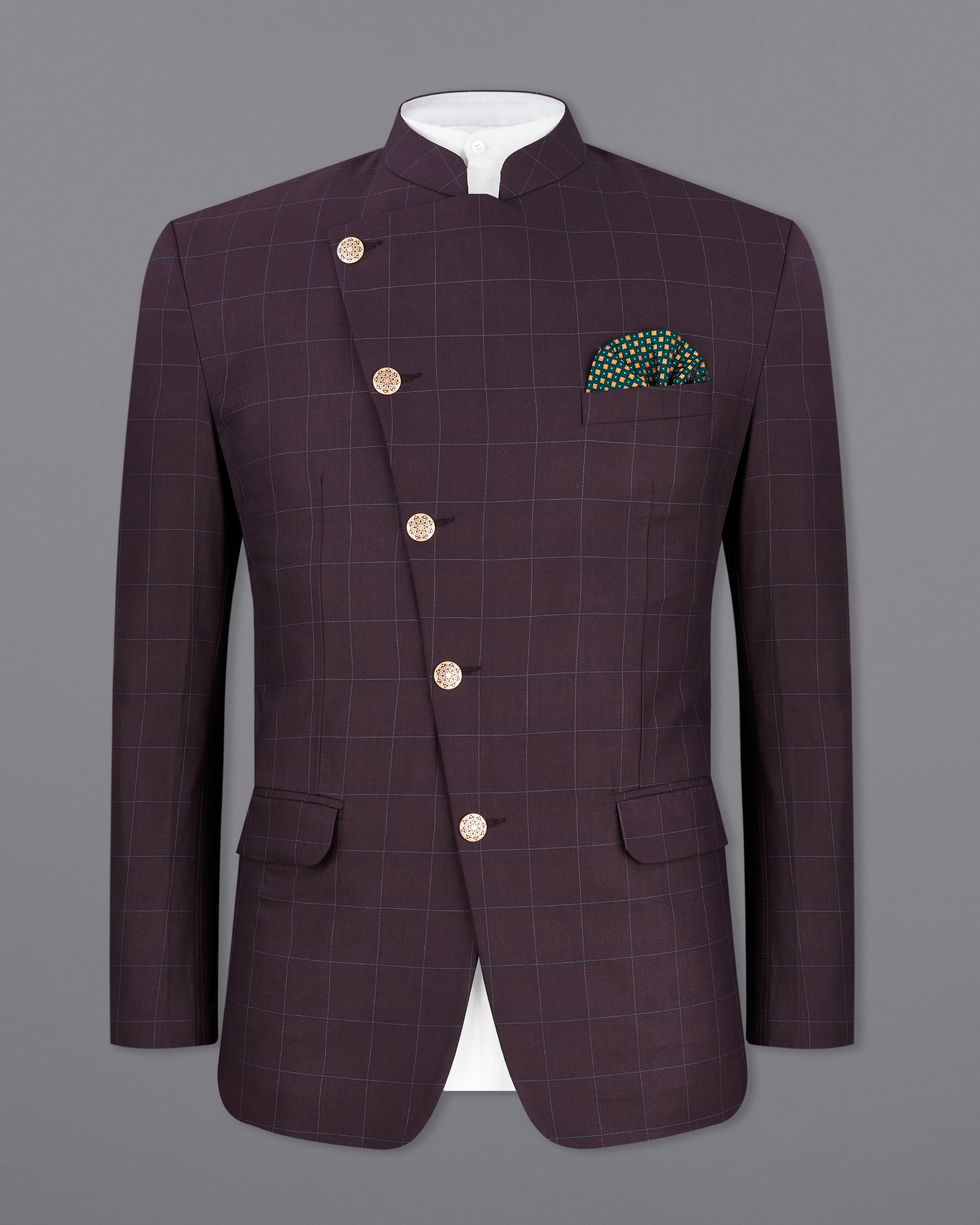 Thunder Maroon Windowpane Cross Buttoned Bandhgala Suit ST2332-CBG-36, ST2332-CBG-38, ST2332-CBG-40, ST2332-CBG-42, ST2332-CBG-44, ST2332-CBG-46, ST2332-CBG-48, ST2332-CBG-50, ST2332-CBG-52, ST2332-CBG-54, ST2332-CBG-56, ST2332-CBG-58, ST2332-CBG-60	