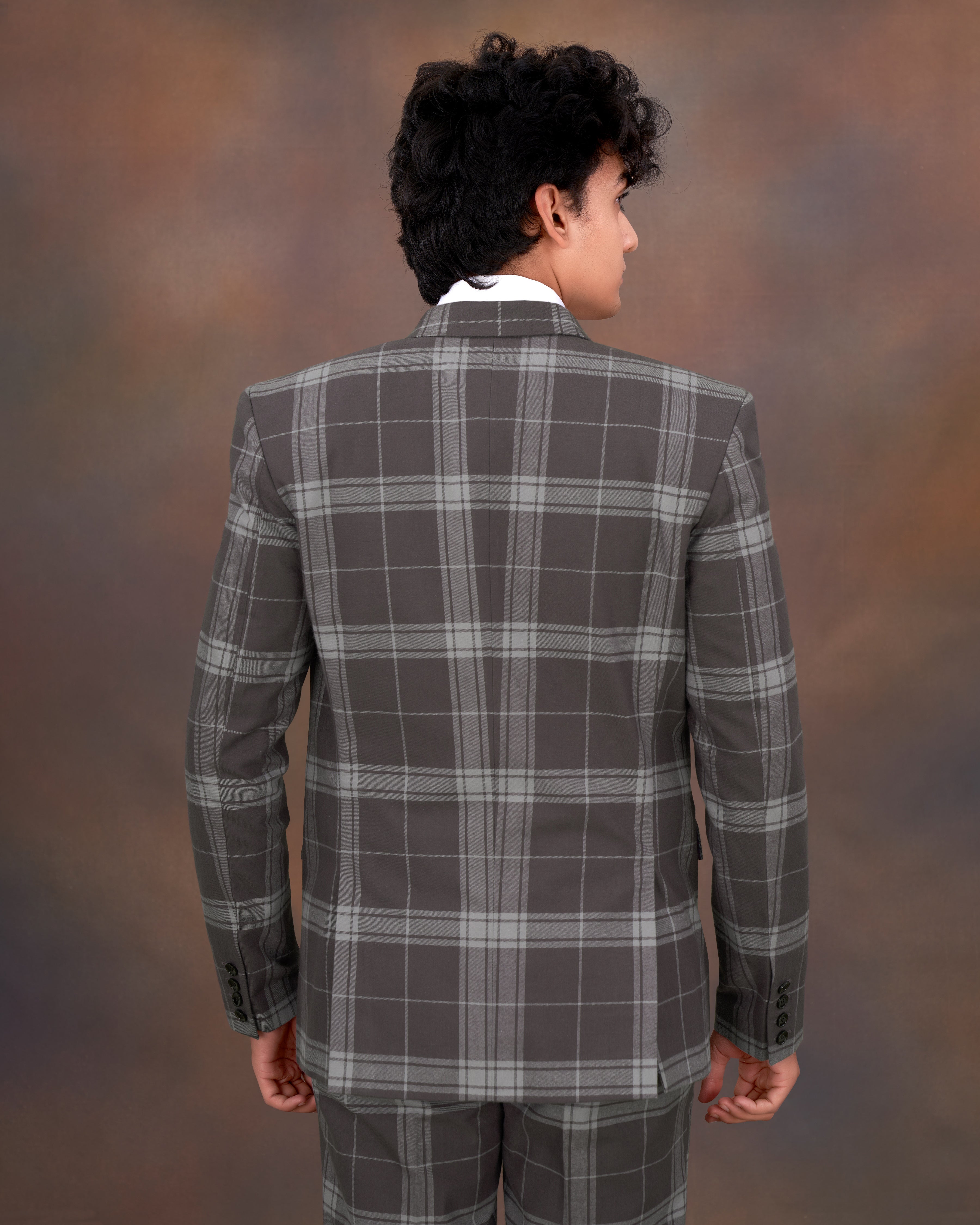 Tundora Brown with Star Dust Gray Plaid Premium Cotton Double Breasted Designer Suit ST2338-DB-2B-36, ST2338-DB-2B-38, ST2338-DB-2B-40, ST2338-DB-2B-42, ST2338-DB-2B-44, ST2338-DB-2B-46, ST2338-DB-2B-48, ST2338-DB-2B-50, ST2338-DB-2B-52, ST2338-DB-2B-54, ST2338-DB-2B-56, ST2338-DB-2B-58, ST2338-DB-2B-60	