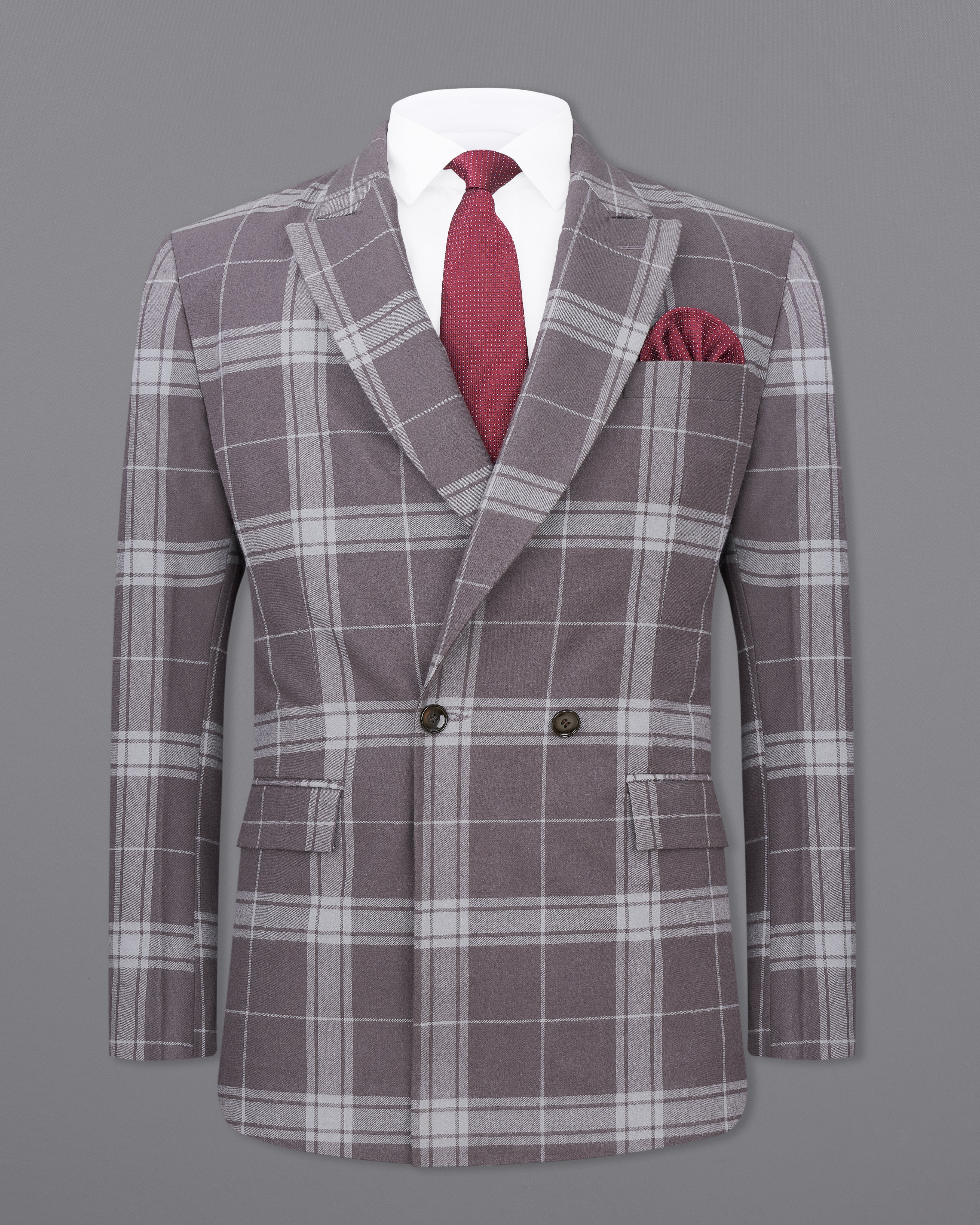 Tundora Brown with Star Dust Gray Plaid Premium Cotton Double Breasted Designer Suit ST2338-DB-2B-36, ST2338-DB-2B-38, ST2338-DB-2B-40, ST2338-DB-2B-42, ST2338-DB-2B-44, ST2338-DB-2B-46, ST2338-DB-2B-48, ST2338-DB-2B-50, ST2338-DB-2B-52, ST2338-DB-2B-54, ST2338-DB-2B-56, ST2338-DB-2B-58, ST2338-DB-2B-60	