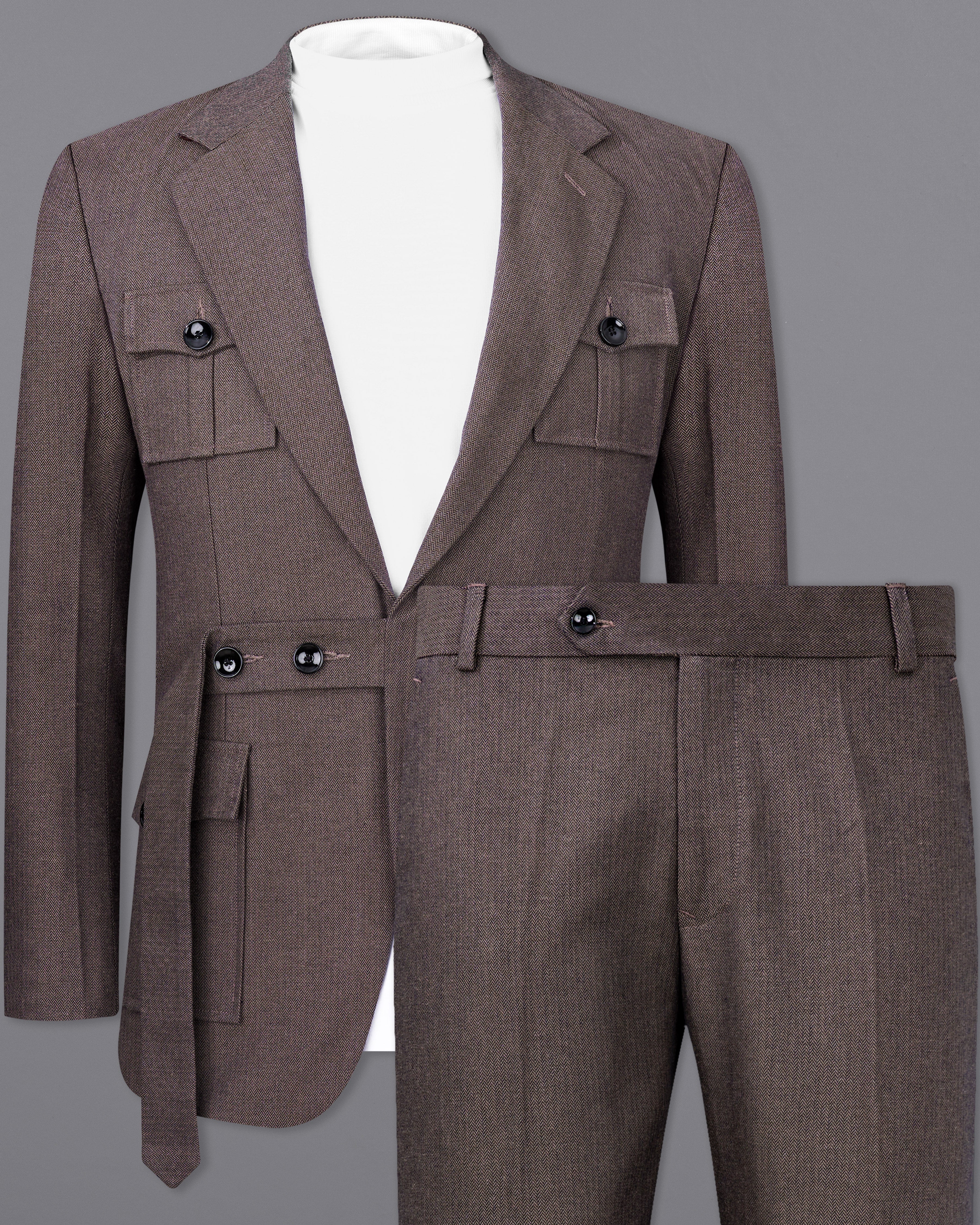 Iridium Brown Premium Cotton Designer Suit with Functional Belt Fastening ST2367-D3-36, ST2367-D3-38, ST2367-D3-40, ST2367-D3-42, ST2367-D3-44, ST2367-D3-46, ST2367-D3-48, ST2367-D3-50, ST2367-D3-52, ST2367-D3-54, ST2367-D3-56, ST2367-D3-58, ST2367-D3-60