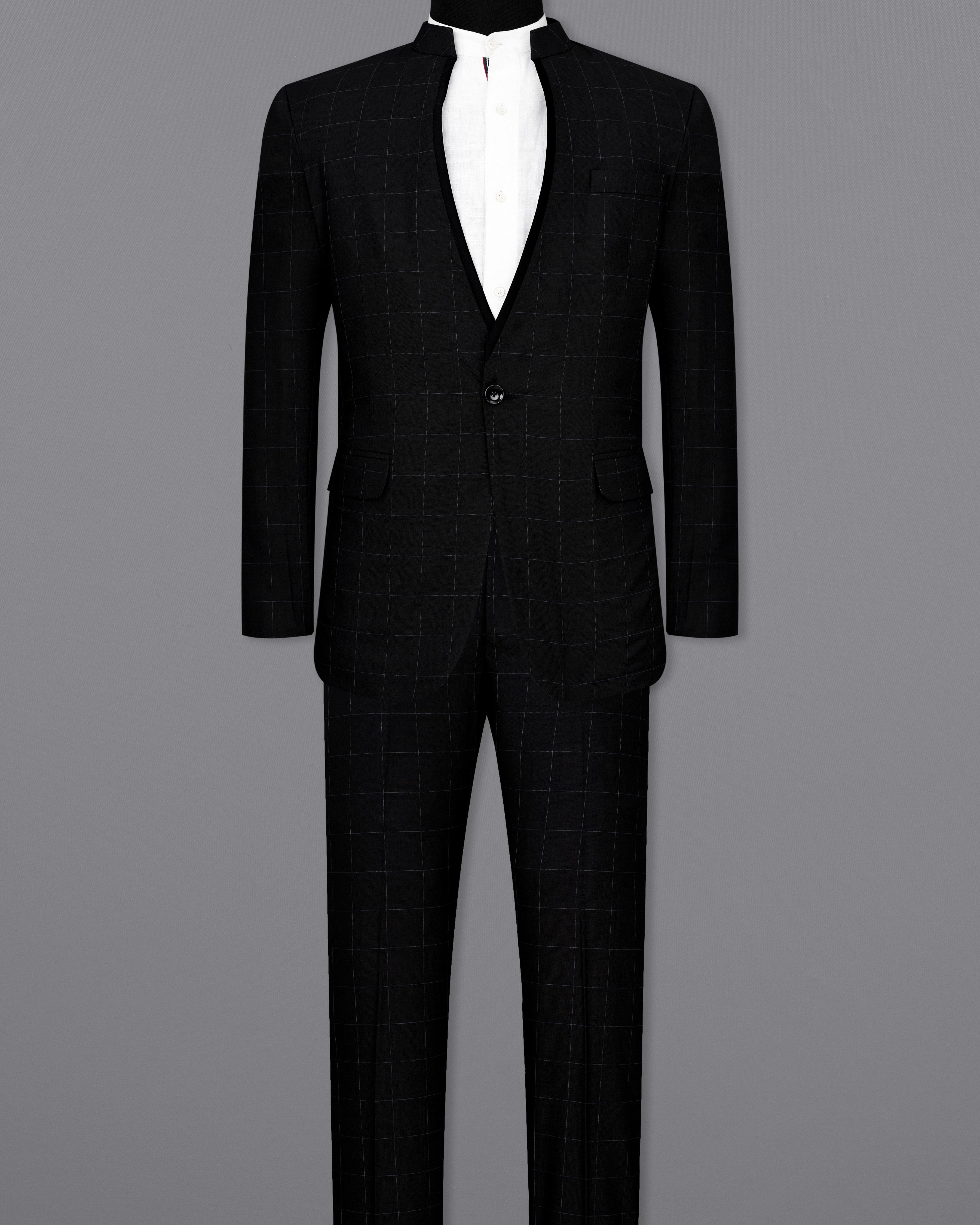 Jade Black Windowpane Single Breasted Designer Suit ST2378-D236-36, ST2378-D236-38, ST2378-D236-40, ST2378-D236-42, ST2378-D236-44, ST2378-D236-46, ST2378-D236-48, ST2378-D236-50, ST2378-D236-52, ST2378-D236-54, ST2378-D236-56, ST2378-D236-58, ST2378-D236-60