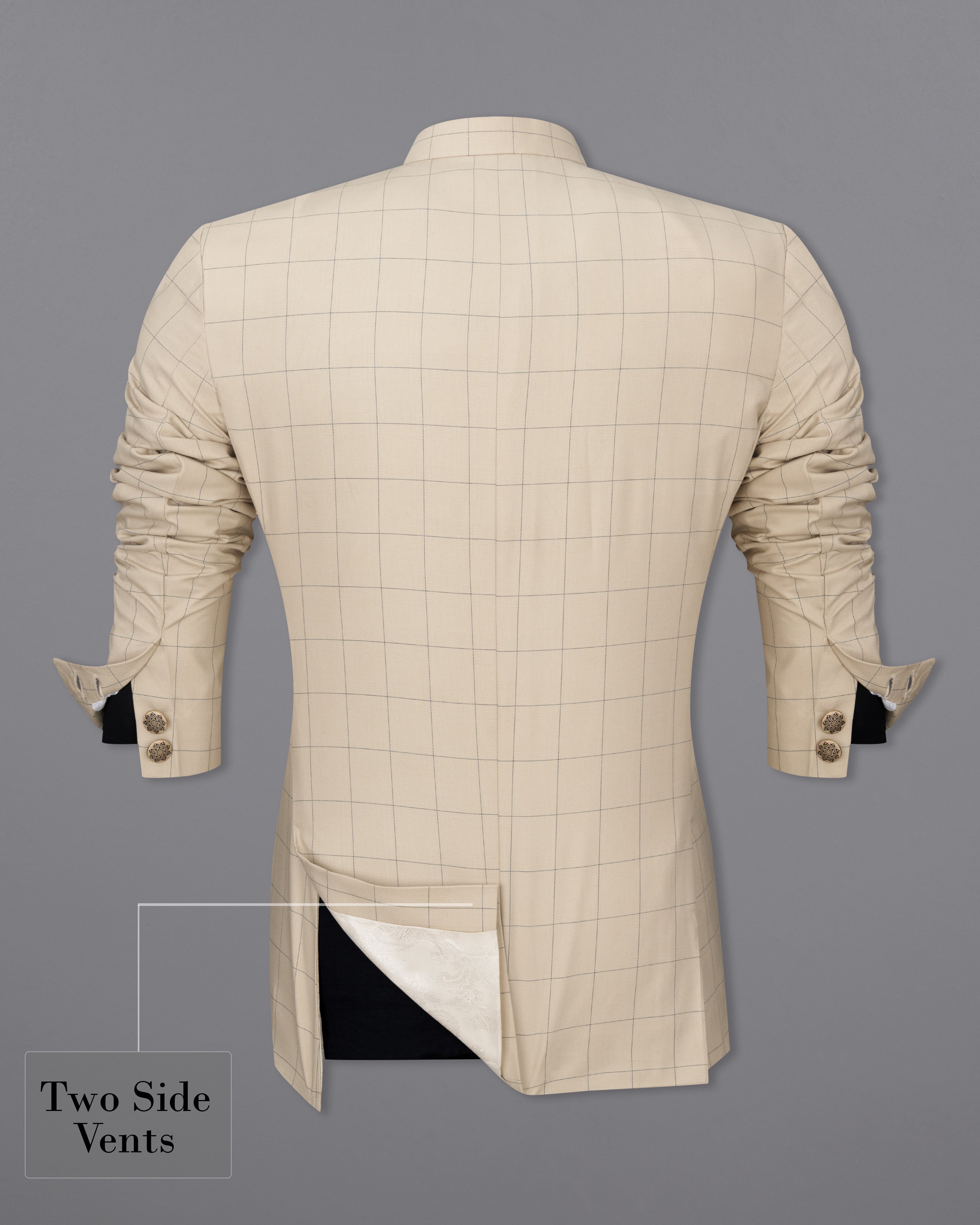 Hampton Cream Windowpane Bandhgala Designer Suit ST2382-D238-36, ST2382-D238-38, ST2382-D238-40, ST2382-D238-42, ST2382-D238-44, ST2382-D238-46, ST2382-D238-48, ST2382-D238-50, ST2382-D238-52, ST2382-D238-54, ST2382-D238-56, ST2382-D238-58, ST2382-D238-60