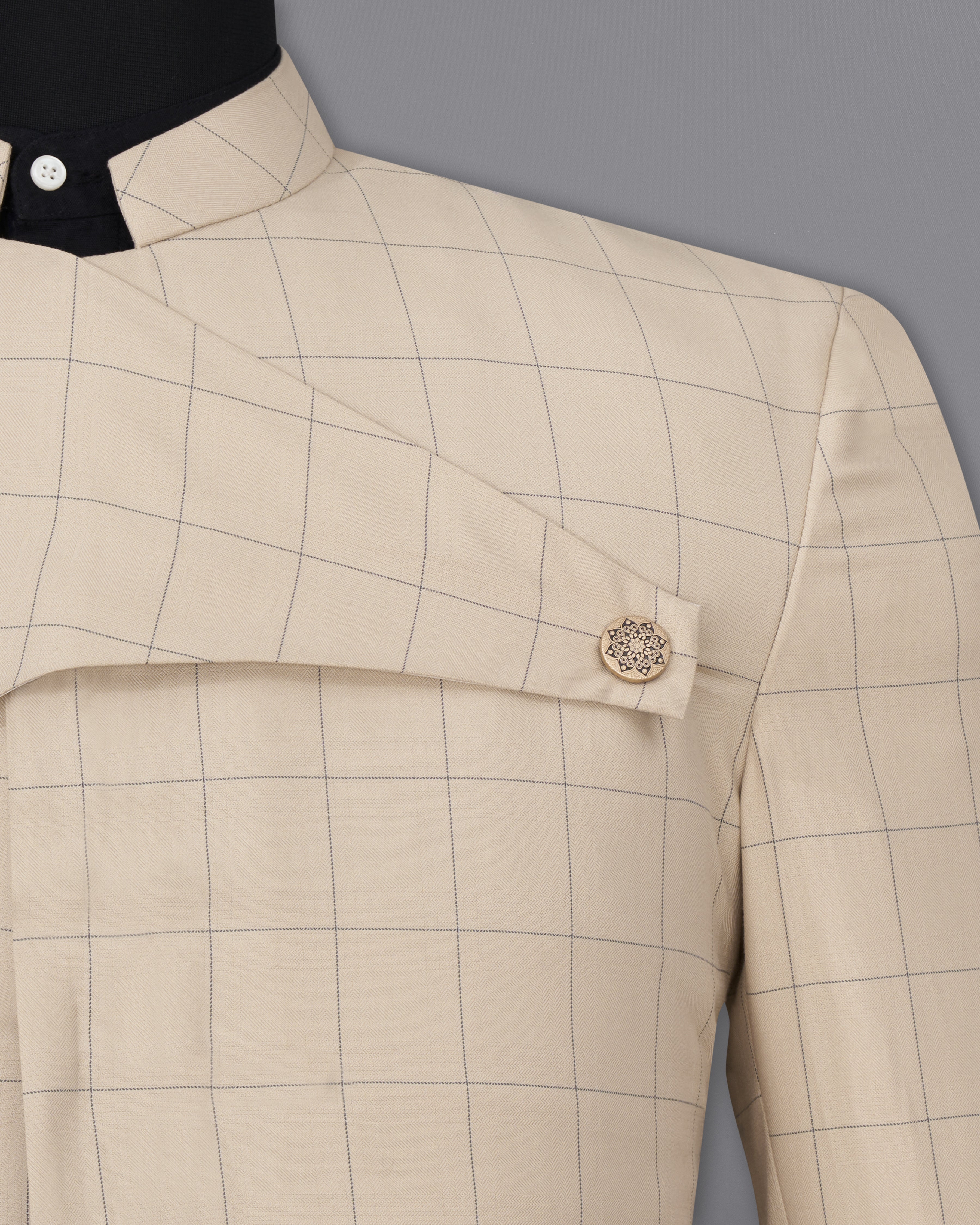 Hampton Cream Windowpane Bandhgala Designer Suit ST2382-D238-36, ST2382-D238-38, ST2382-D238-40, ST2382-D238-42, ST2382-D238-44, ST2382-D238-46, ST2382-D238-48, ST2382-D238-50, ST2382-D238-52, ST2382-D238-54, ST2382-D238-56, ST2382-D238-58, ST2382-D238-60