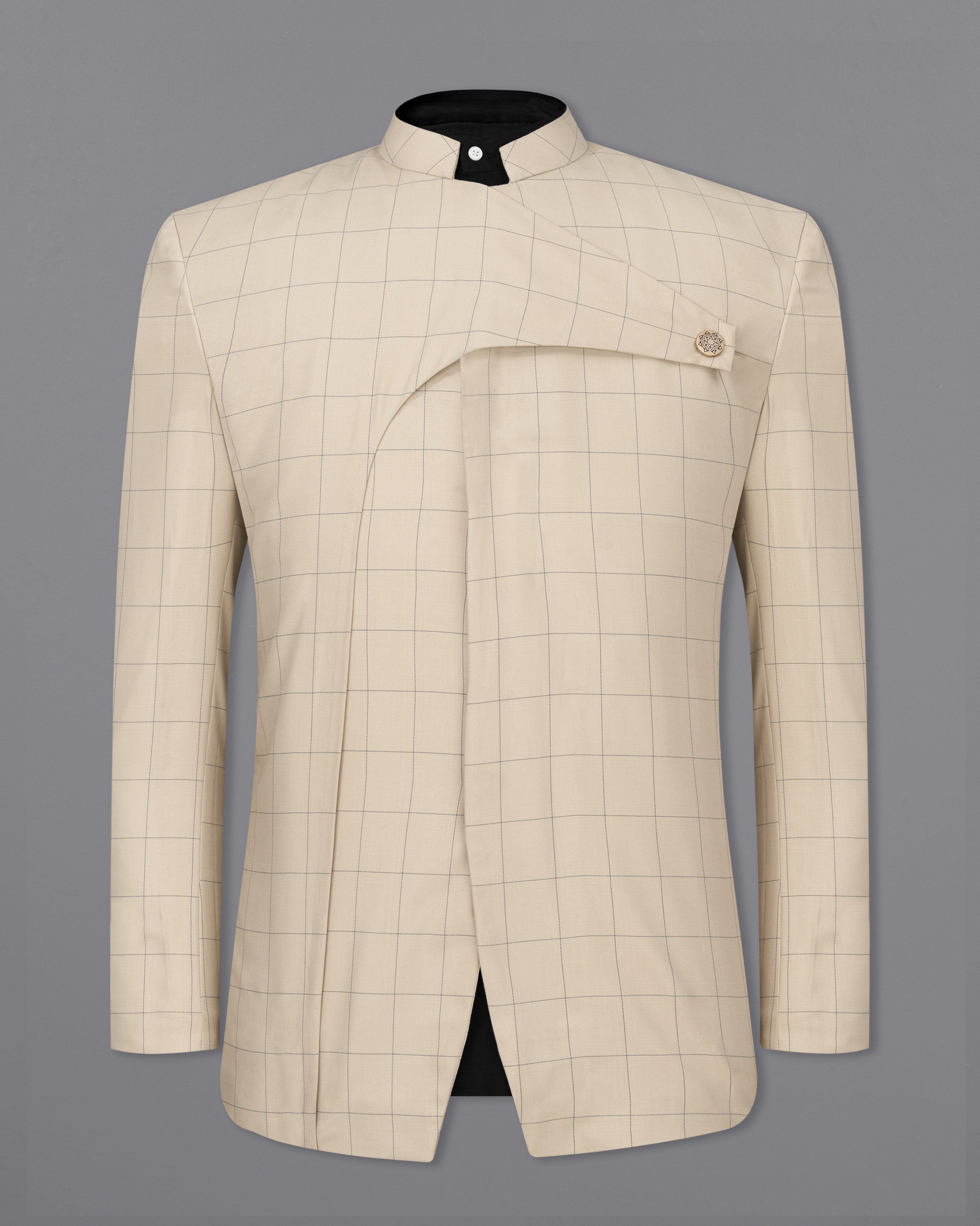 Hampton Cream Windowpane Bandhgala Designer Suit ST2382-D238-36, ST2382-D238-38, ST2382-D238-40, ST2382-D238-42, ST2382-D238-44, ST2382-D238-46, ST2382-D238-48, ST2382-D238-50, ST2382-D238-52, ST2382-D238-54, ST2382-D238-56, ST2382-D238-58, ST2382-D238-60