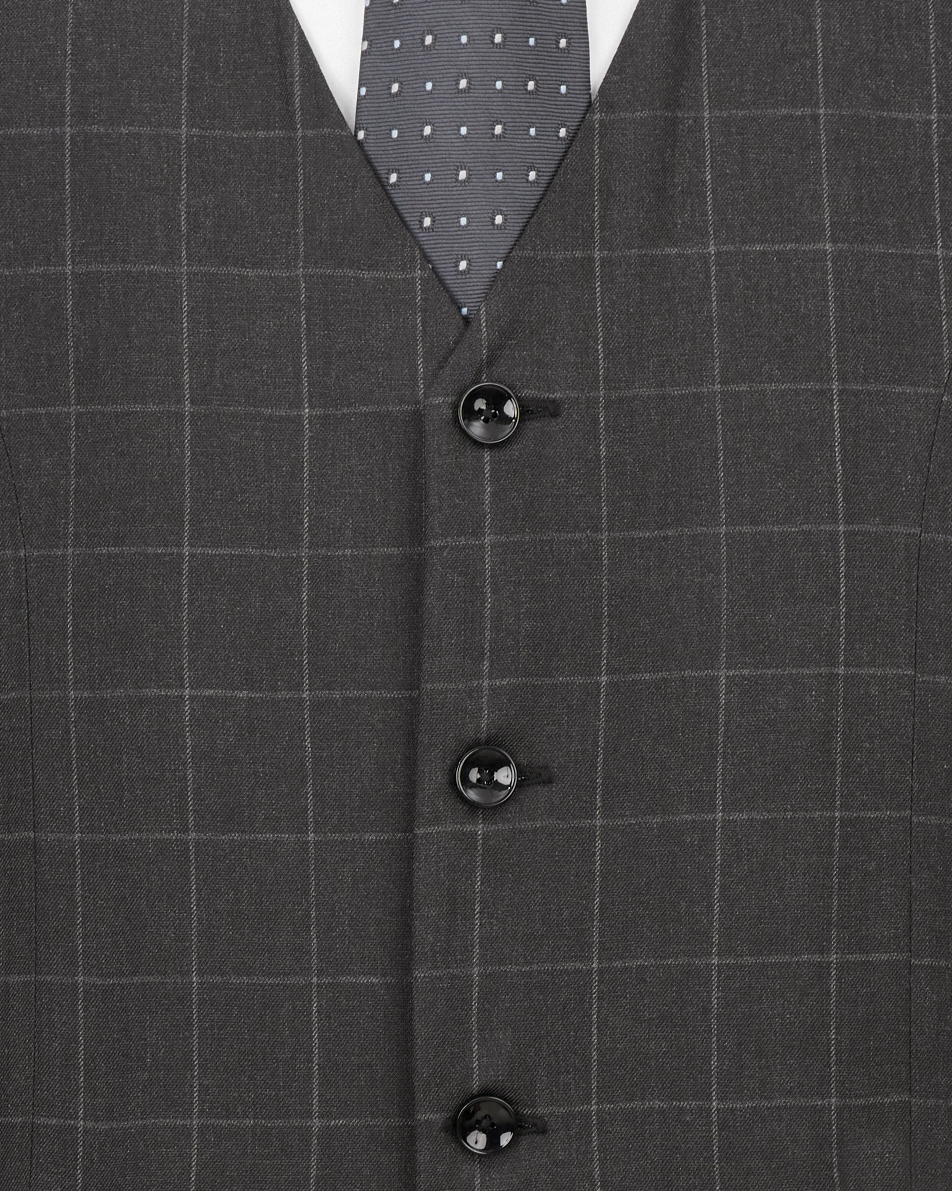 Charcoal Gray Checks-Plaid Premium Terry-Rayon Single-Breasted