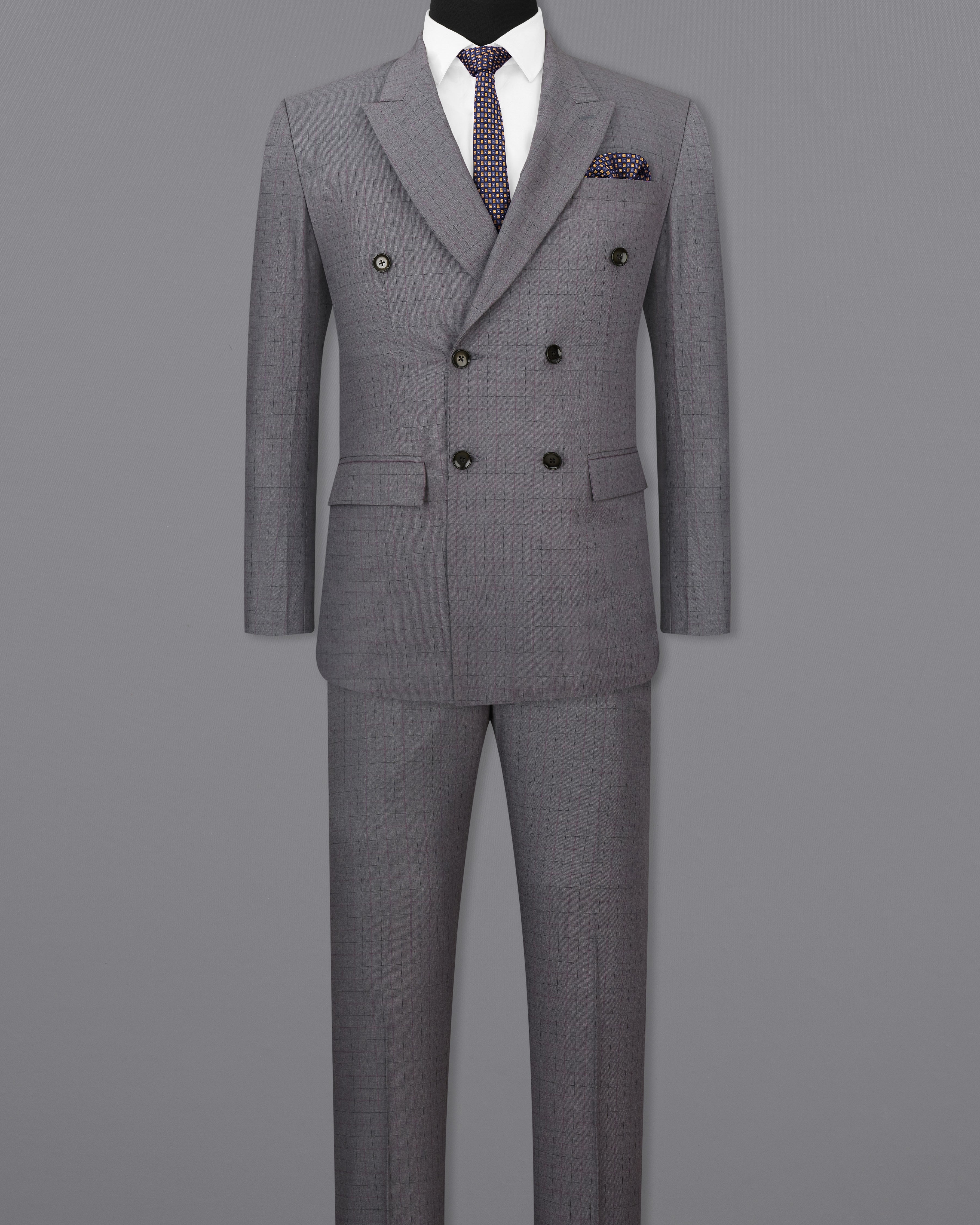 Storm Dust Gray Plaid Double Breasted Suit ST2477-DB-36, ST2477-DB-38, ST2477-DB-40, ST2477-DB-42, ST2477-DB-44, ST2477-DB-46, ST2477-DB-48, ST2477-DB-50, ST2477-DB-52, ST2477-DB-54, ST2477-DB-56, ST2477-DB-58, ST2477-DB-60