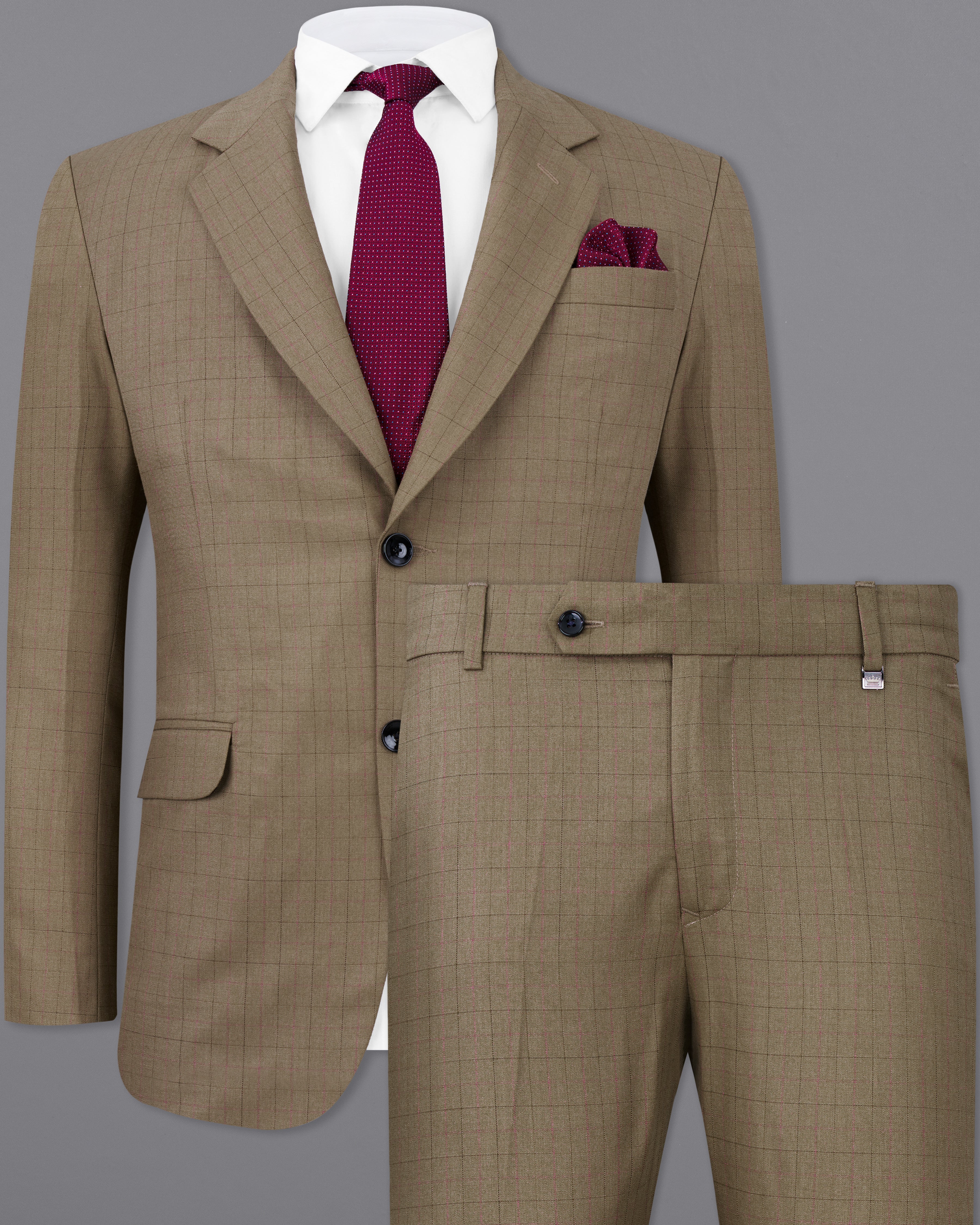 Dark Taupe Brown Plaid Single Breasted Suit ST2482-SB-36, ST2482-SB-38, ST2482-SB-40, ST2482-SB-42, ST2482-SB-44, ST2482-SB-46, ST2482-SB-48, ST2482-SB-50, ST2482-SB-52, ST2482-SB-54, ST2482-SB-56, ST2482-SB-58, ST2482-SB-60