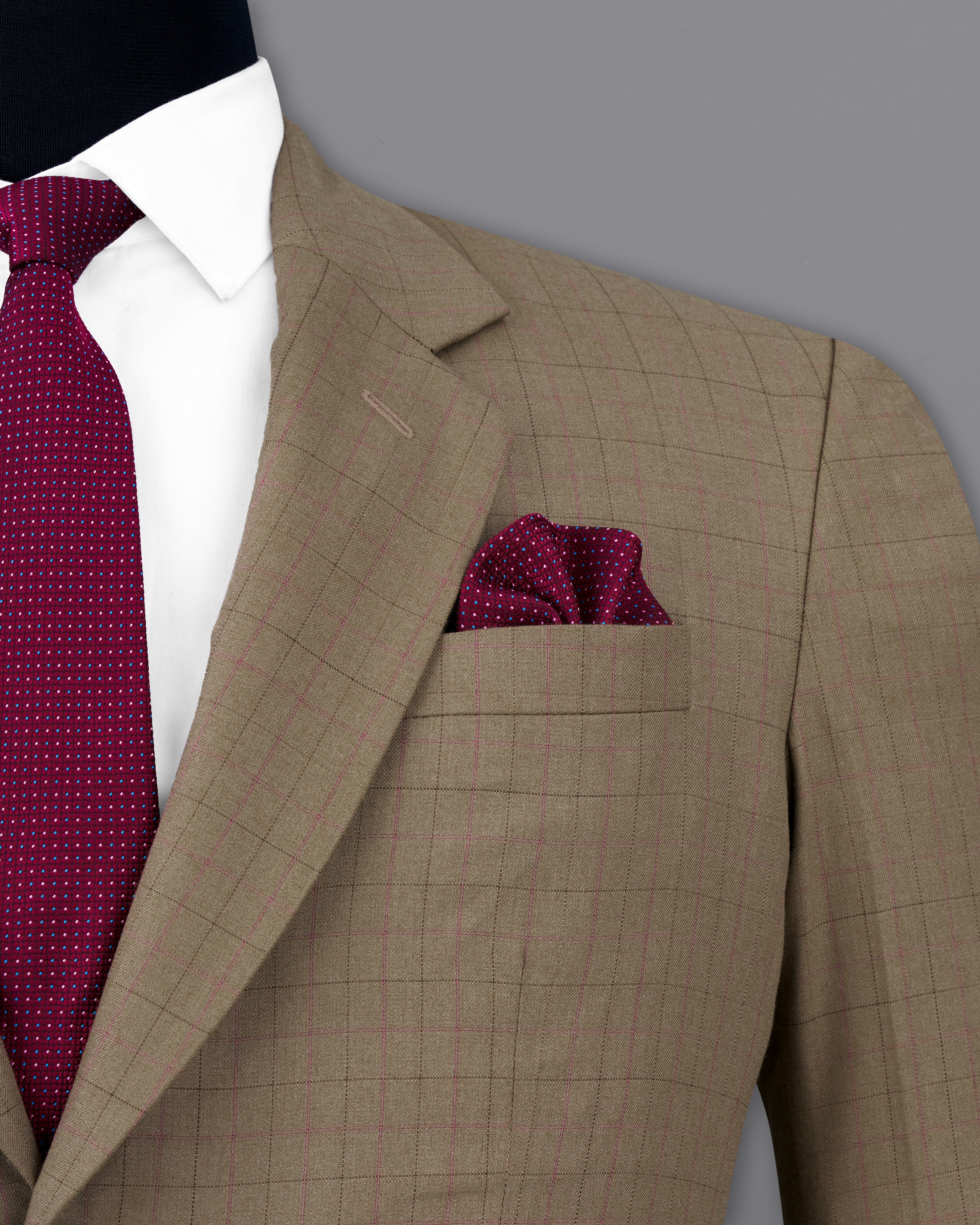 Dark Taupe Brown Plaid Single Breasted Suit ST2482-SB-36, ST2482-SB-38, ST2482-SB-40, ST2482-SB-42, ST2482-SB-44, ST2482-SB-46, ST2482-SB-48, ST2482-SB-50, ST2482-SB-52, ST2482-SB-54, ST2482-SB-56, ST2482-SB-58, ST2482-SB-60