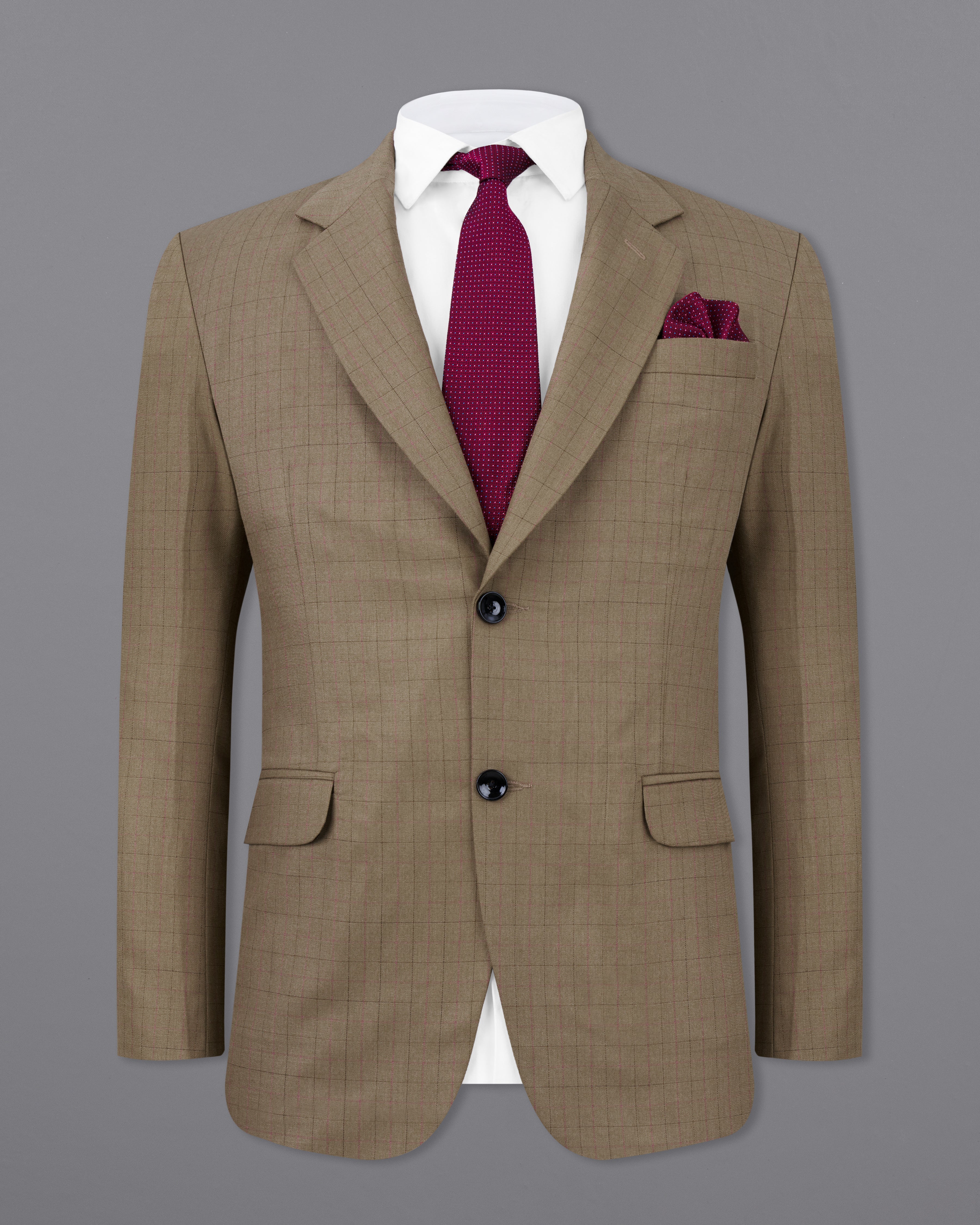 Dark Taupe Brown Plaid Single Breasted Suit ST2482-SB-36, ST2482-SB-38, ST2482-SB-40, ST2482-SB-42, ST2482-SB-44, ST2482-SB-46, ST2482-SB-48, ST2482-SB-50, ST2482-SB-52, ST2482-SB-54, ST2482-SB-56, ST2482-SB-58, ST2482-SB-60