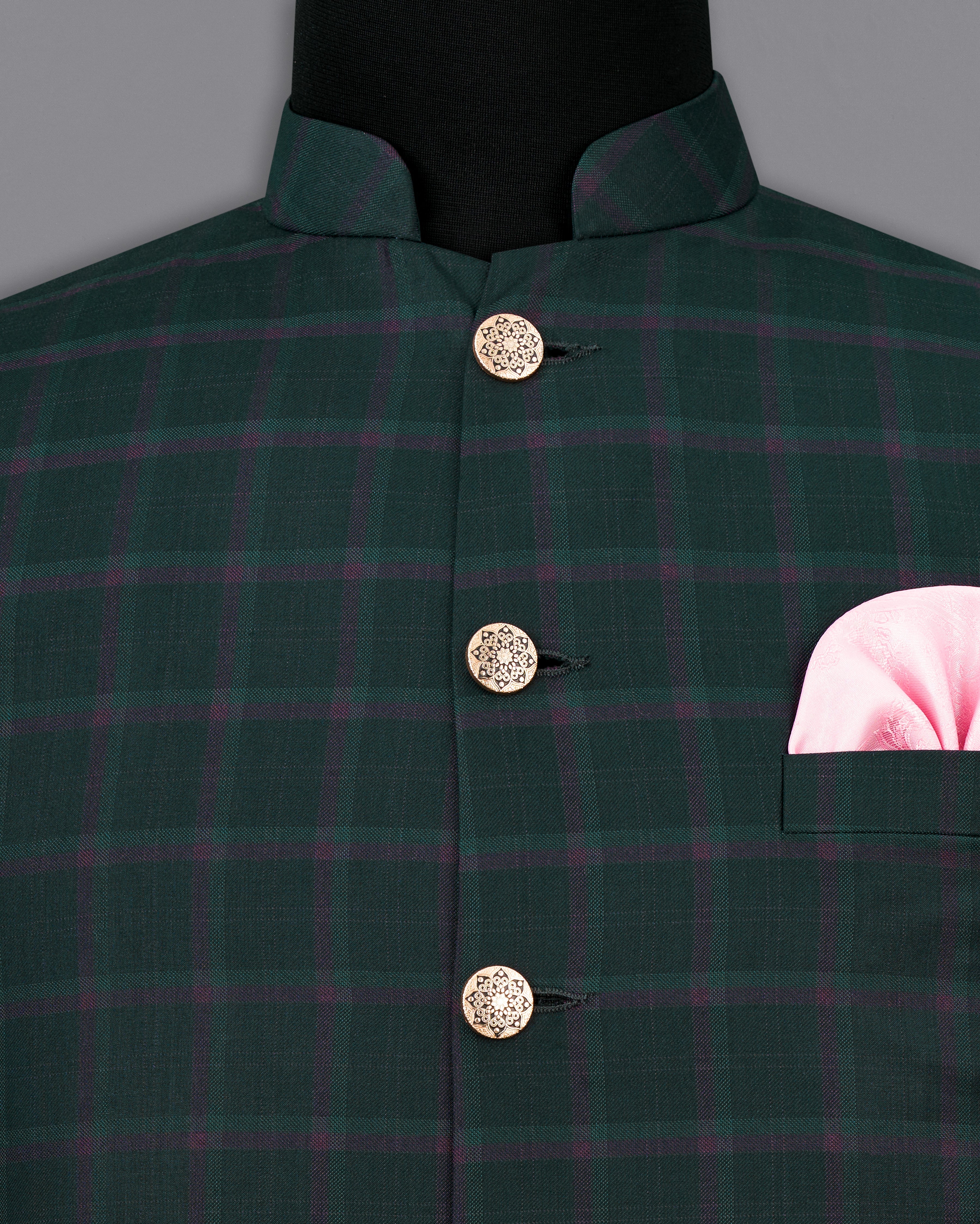 Timber Green Plaid Cross-Buttoned Bandhgala Suit ST2484-CBG-36, ST2484-CBG-38, ST2484-CBG-40, ST2484-CBG-42, ST2484-CBG-44, ST2484-CBG-46, ST2484-CBG-48, ST2484-CBG-50, ST2484-CBG-52, ST2484-CBG-54, ST2484-CBG-56, ST2484-CBG-58, ST2484-CBG-60