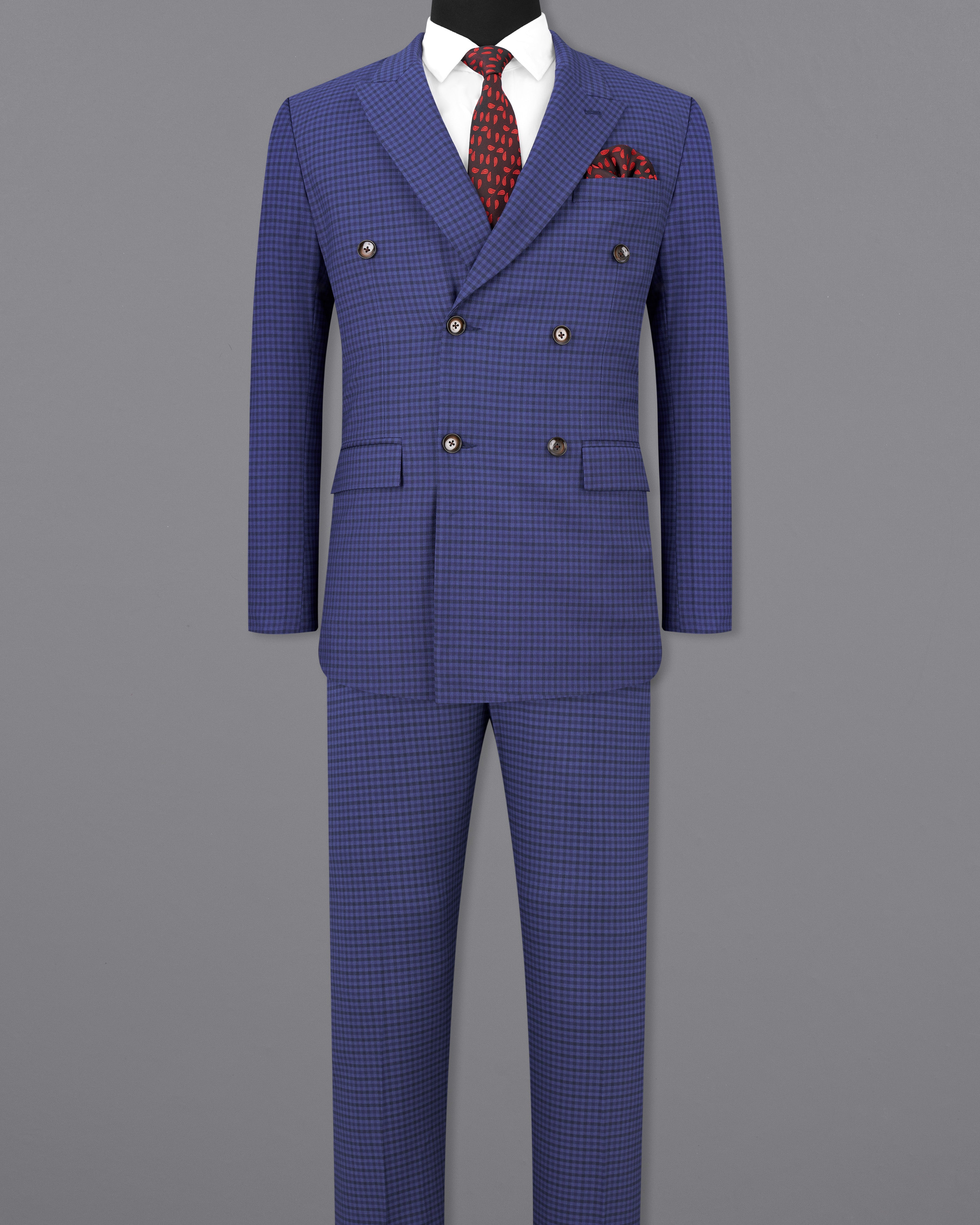 Victoria Blue Gingham Checkered Double Breasted Suit ST2495-DB-36, ST2495-DB-38, ST2495-DB-40, ST2495-DB-42, ST2495-DB-44, ST2495-DB-46, ST2495-DB-48, ST2495-DB-50, ST2495-DB-52, ST2495-DB-54, ST2495-DB-56, ST2495-DB-58, ST2495-DB-63