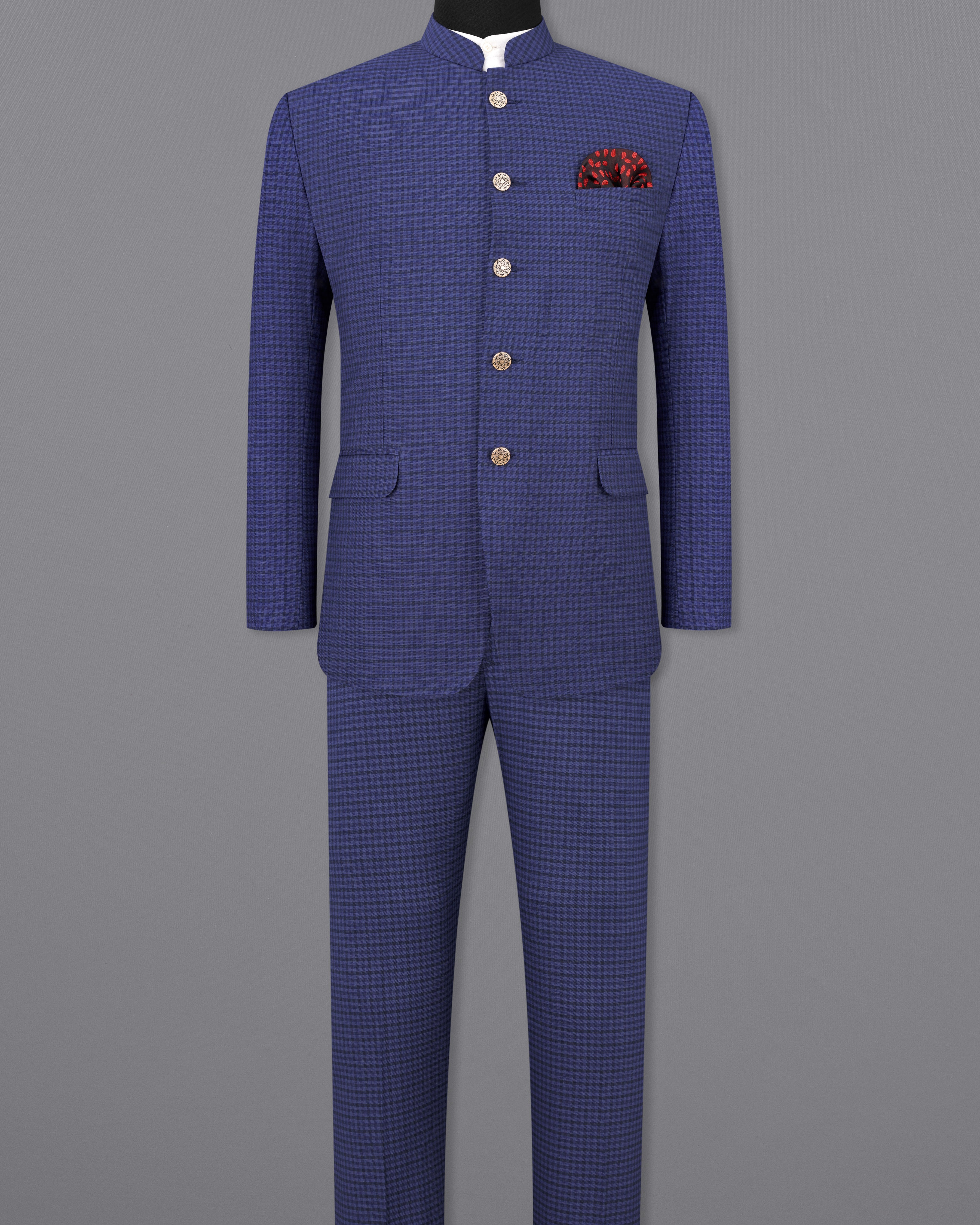 Victoria Blue Gingham Checkered Bandhgala Suit ST2496-BG-36, ST2496-BG-38, ST2496-BG-40, ST2496-BG-42, ST2496-BG-44, ST2496-BG-46, ST2496-BG-48, ST2496-BG-50, ST2496-BG-52, ST2496-BG-54, ST2496-BG-56, ST2496-BG-58, ST2496-BG-63