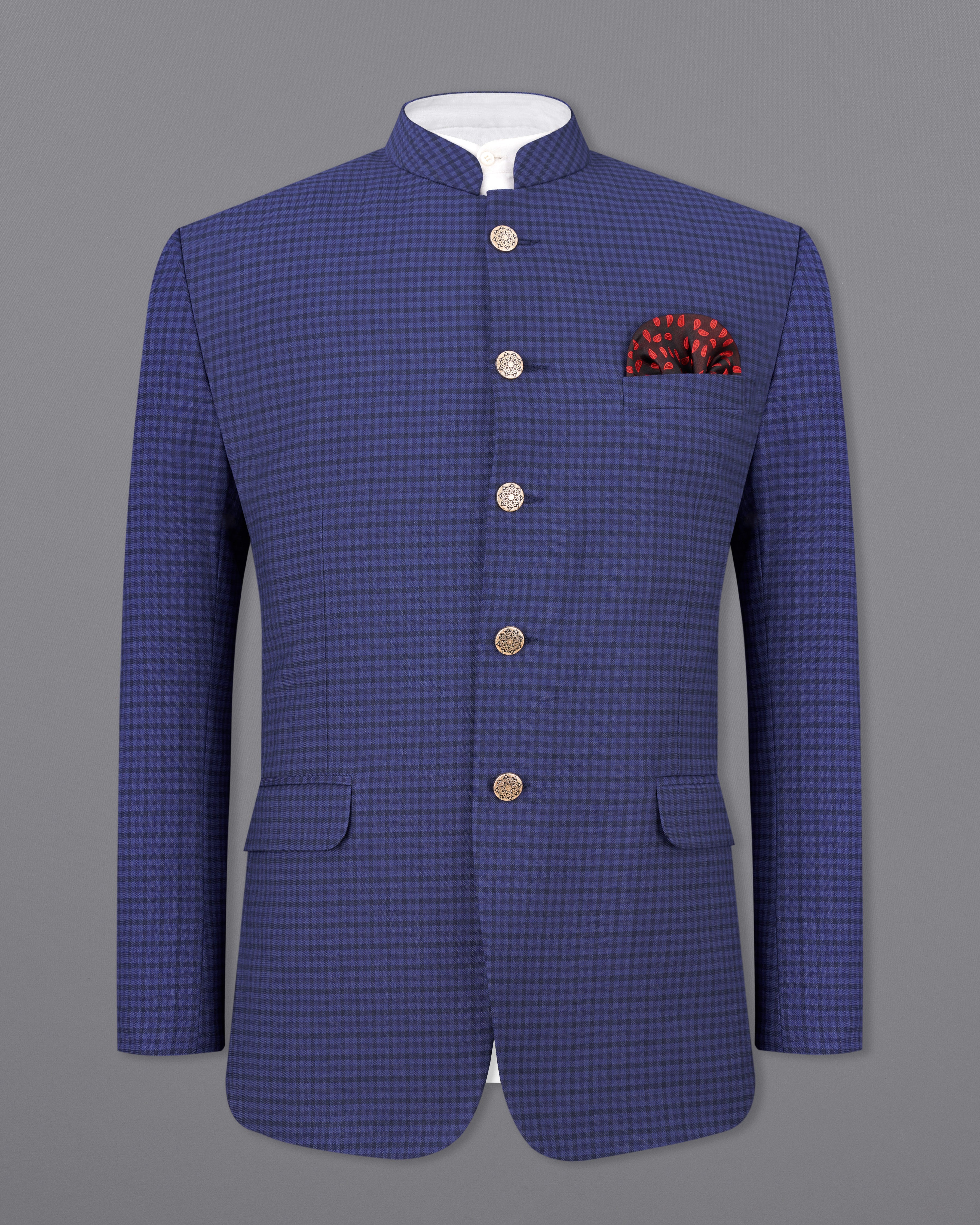 Victoria Blue Gingham Checkered Bandhgala Suit ST2496-BG-36, ST2496-BG-38, ST2496-BG-40, ST2496-BG-42, ST2496-BG-44, ST2496-BG-46, ST2496-BG-48, ST2496-BG-50, ST2496-BG-52, ST2496-BG-54, ST2496-BG-56, ST2496-BG-58, ST2496-BG-68