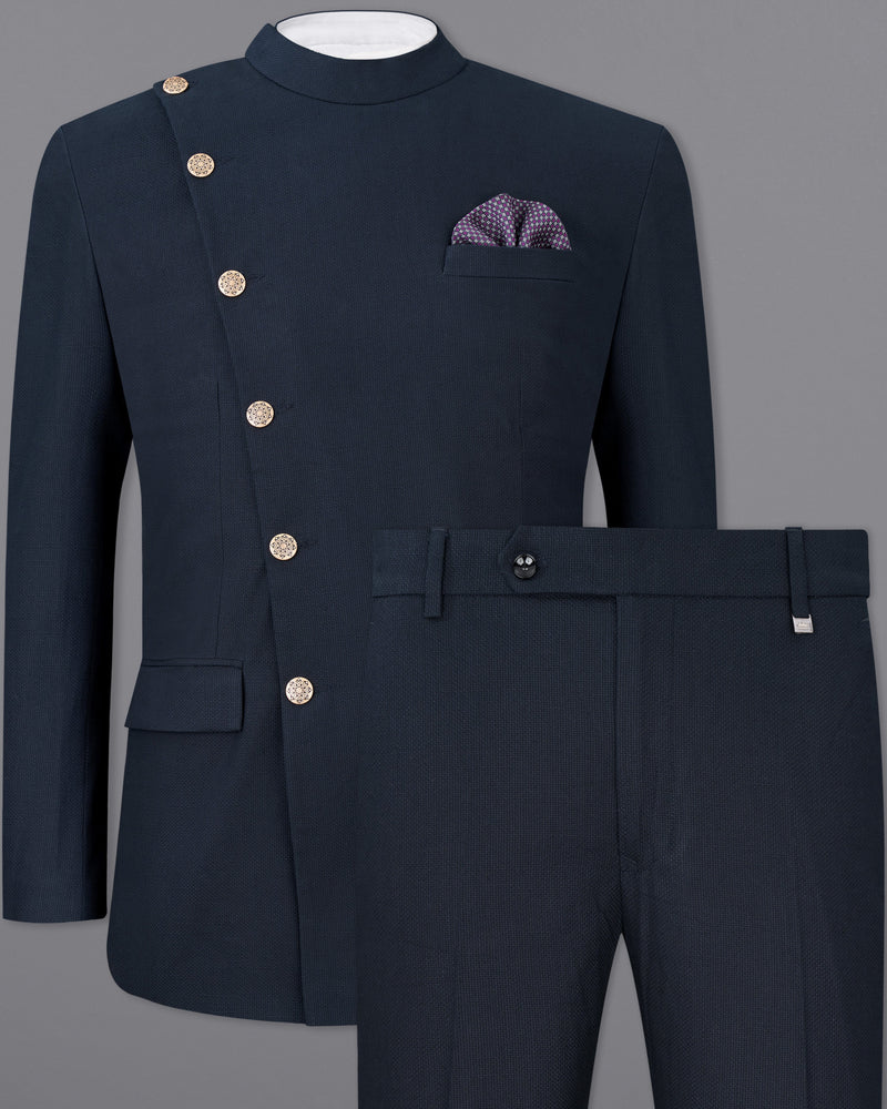 Firefly Navy Blue Premium Cotton Cross Placket Bandhgala Suit