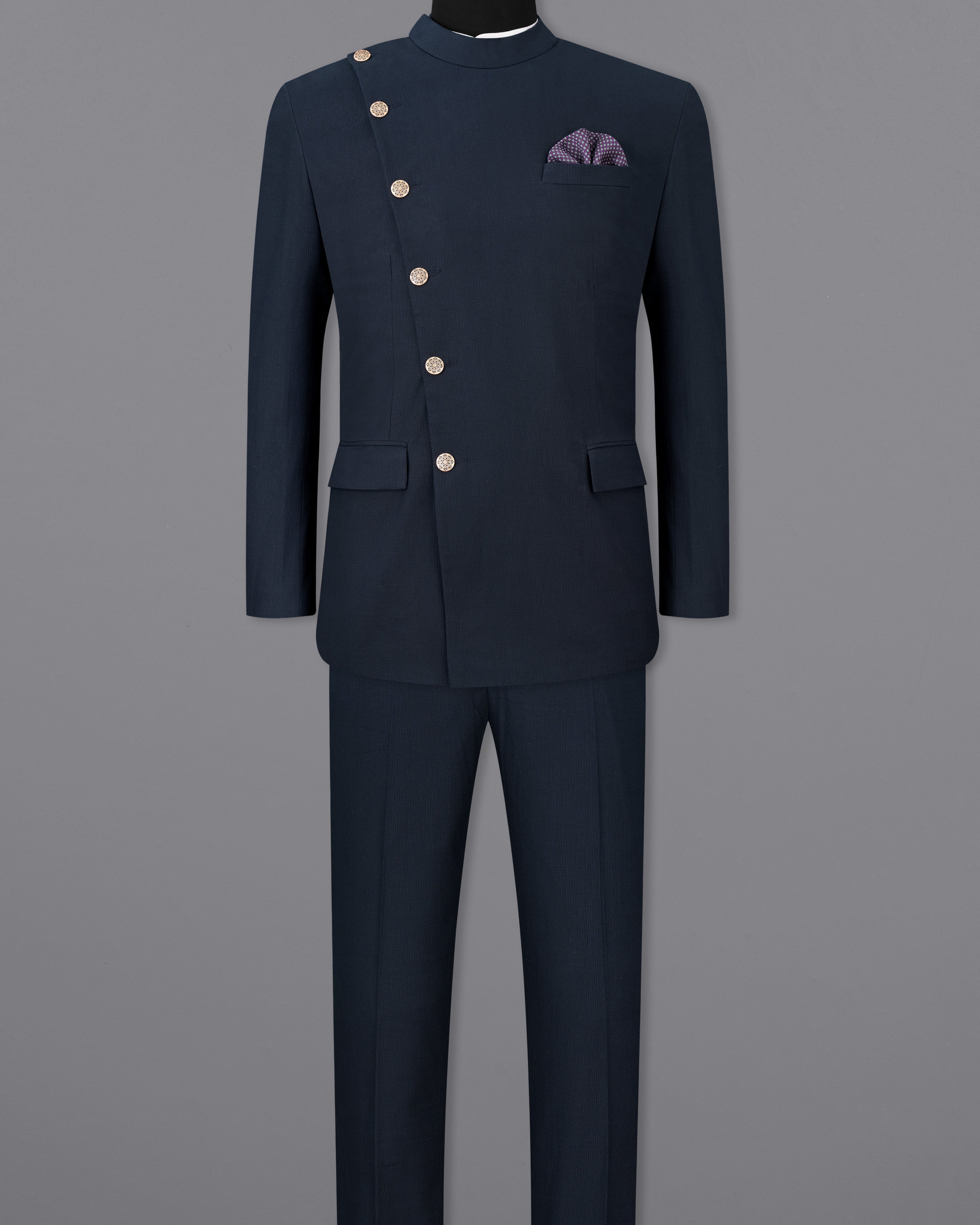 Firefly Navy Blue Premium Cotton Cross Buttoned Bandhgala Suit ST2504-CBG2-36, ST2504-CBG2-38, ST2504-CBG2-40, ST2504-CBG2-42, ST2504-CBG2-44, ST2504-CBG2-46, ST2504-CBG2-48, ST2504-CBG2-50, ST2504-CBG2-52, ST2504-CBG2-54, ST2504-CBG2-56, ST2504-CBG2-58, ST2504-CBG2-60