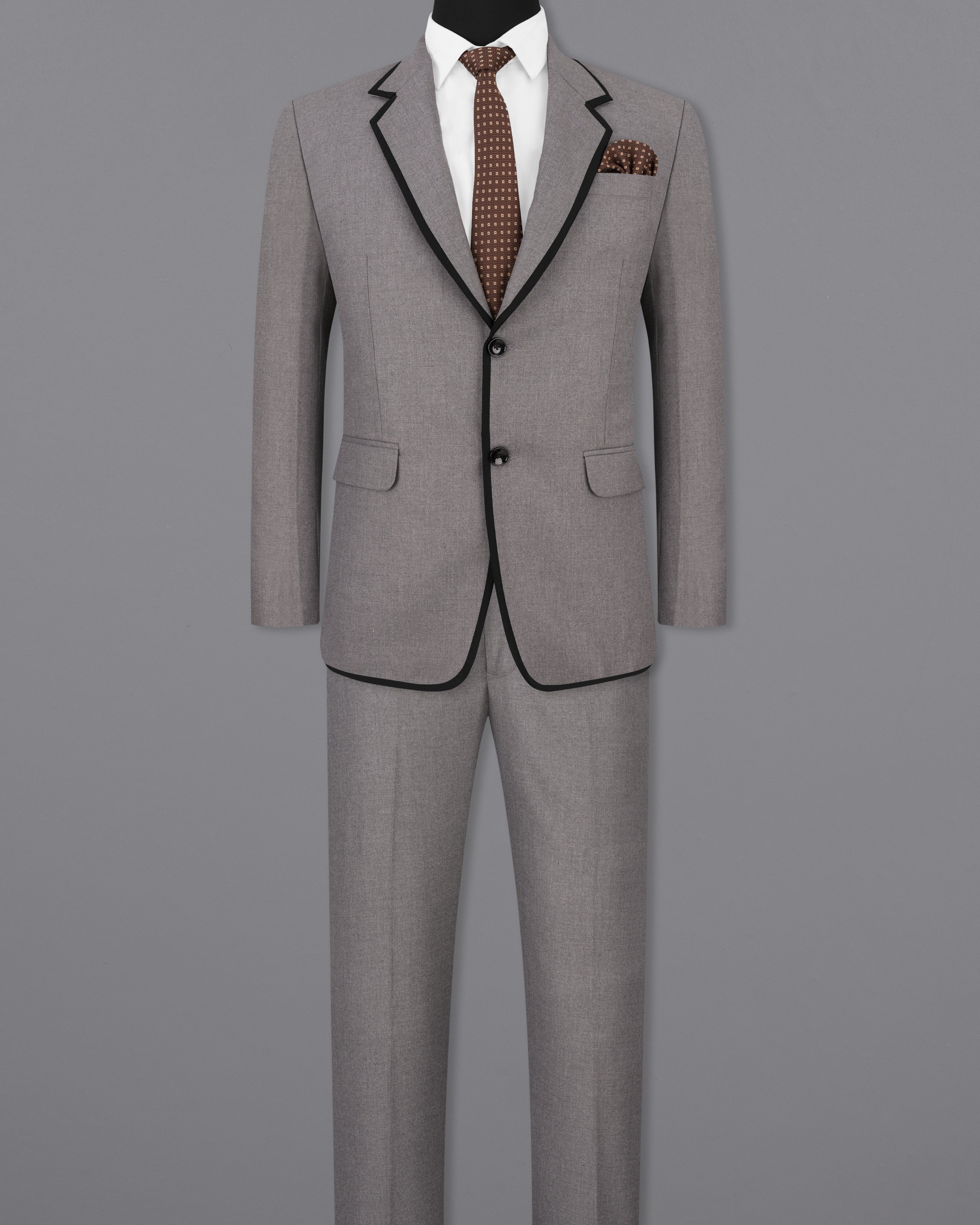 Feroda Gray with Black Piping Work Wool Rich Designer Suit ST2506-SB-D256-36, ST2506-SB-D256-38, ST2506-SB-D256-40, ST2506-SB-D256-42, ST2506-SB-D256-44, ST2506-SB-D256-46, ST2506-SB-D256-48, ST2506-SB-D256-50, ST2506-SB-D256-52, ST2506-SB-D256-54, ST2506-SB-D256-56, ST2506-SB-D256-58, ST2506-SB-D256-60