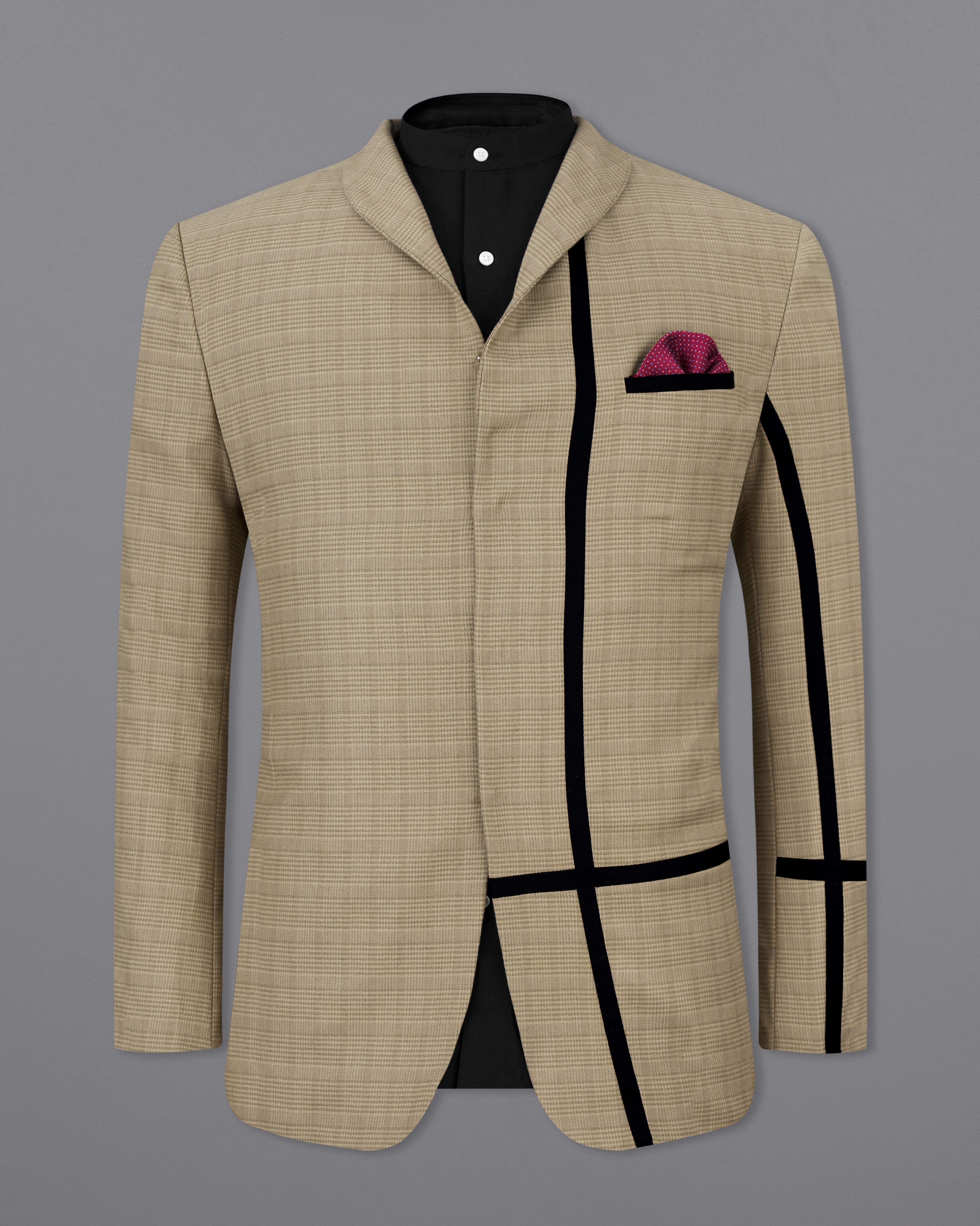 Pale Taupe Brown Plaid with Black Patchwork Wool Rich Suit ST2511-D20-36, ST2511-D20-38, ST2511-D20-40, ST2511-D20-42, ST2511-D20-44, ST2511-D20-46, ST2511-D20-48, ST2511-D20-50, ST2511-D20-52, ST2511-D20-54, ST2511-D20-56, ST2511-D20-58, ST2511-D20-60