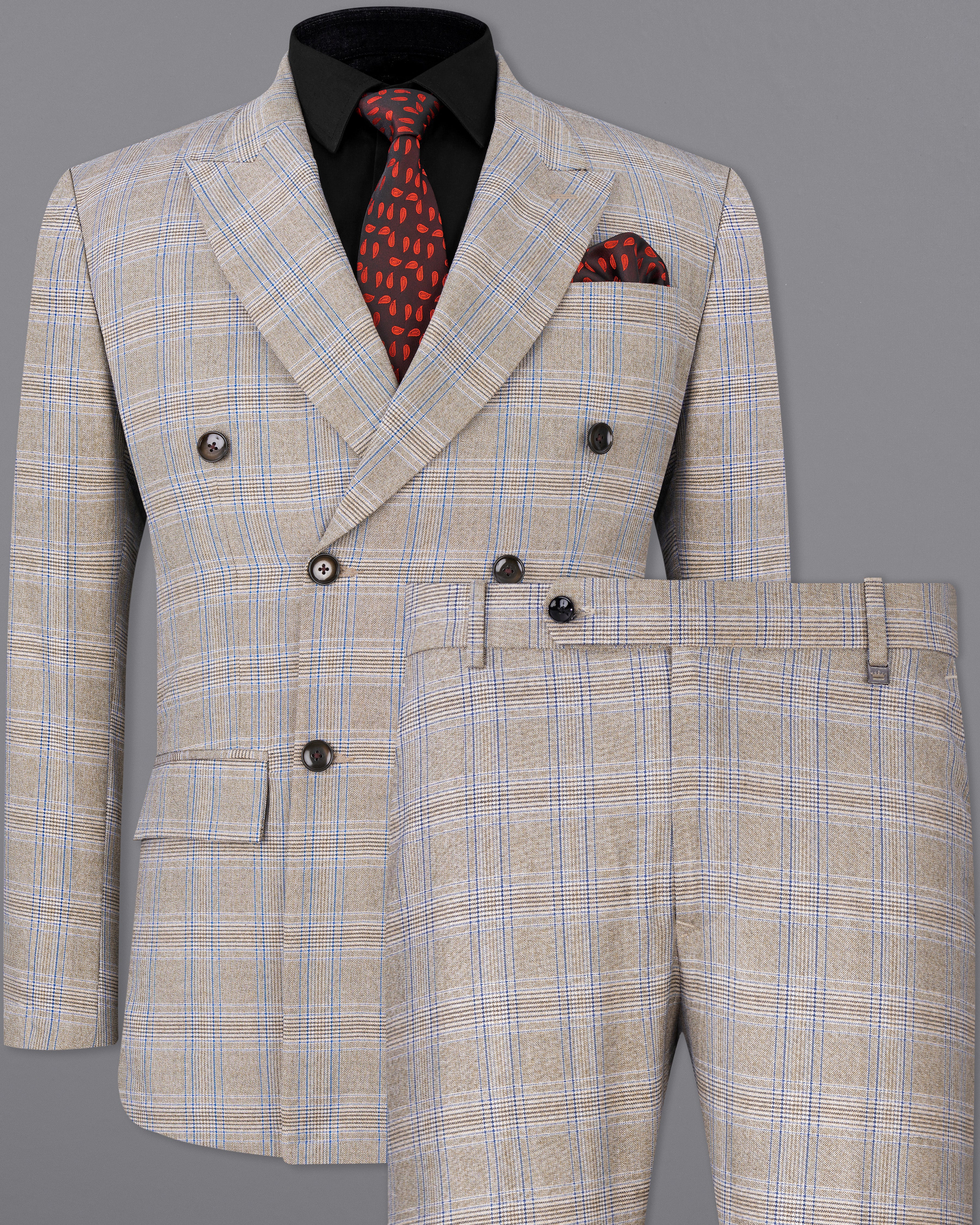 Sandrift Brown with Persian Blue Plaid Double Breasted Suit ST2513-DB-36, ST2513-DB-38, ST2513-DB-40, ST2513-DB-42, ST2513-DB-44, ST2513-DB-46, ST2513-DB-48, ST2513-DB-50, ST2513-DB-52, ST2513-DB-54, ST2513-DB-56, ST2513-DB-58, ST2513-DB-60