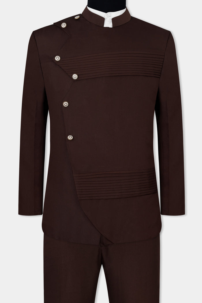 SEPIA BROWN PREMIUM COTTON BANDHGALA DESIGNER SUIT