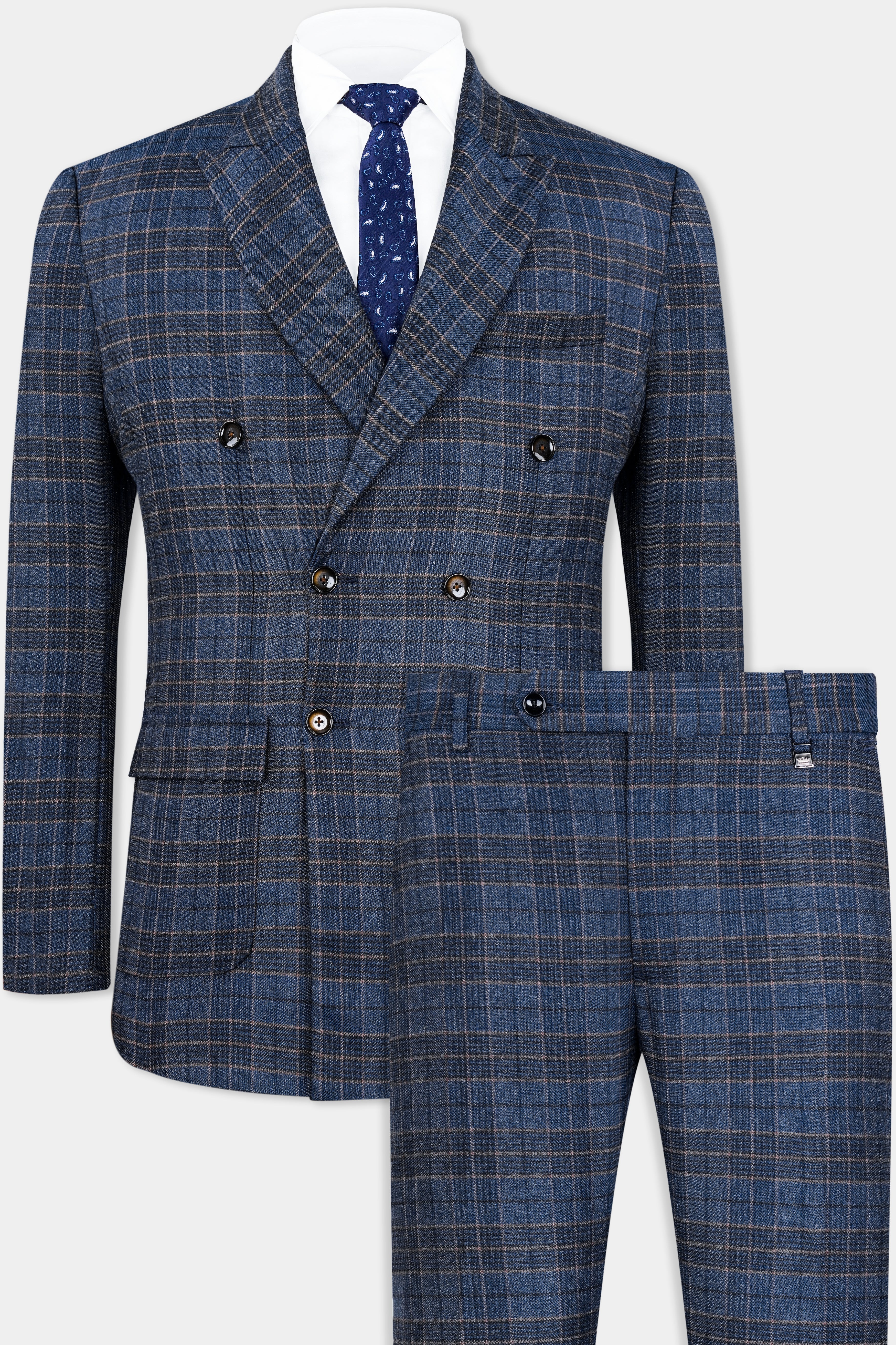 Bayoux Blue and Ironside Gray Plaid Tweed Double Breasted Suit ST2908-DB-D74-36, ST2908-DB-D74-38, ST2908-DB-D74-40, ST2908-DB-D74-42, ST2908-DB-D74-44, ST2908-DB-D74-46, ST2908-DB-D74-48, ST2908-DB-D74-50, ST2908-DB-D74-52, ST2908-DB-D74-54, ST2908-DB-D74-56, ST2908-DB-D74-58, ST2908-DB-D74-60