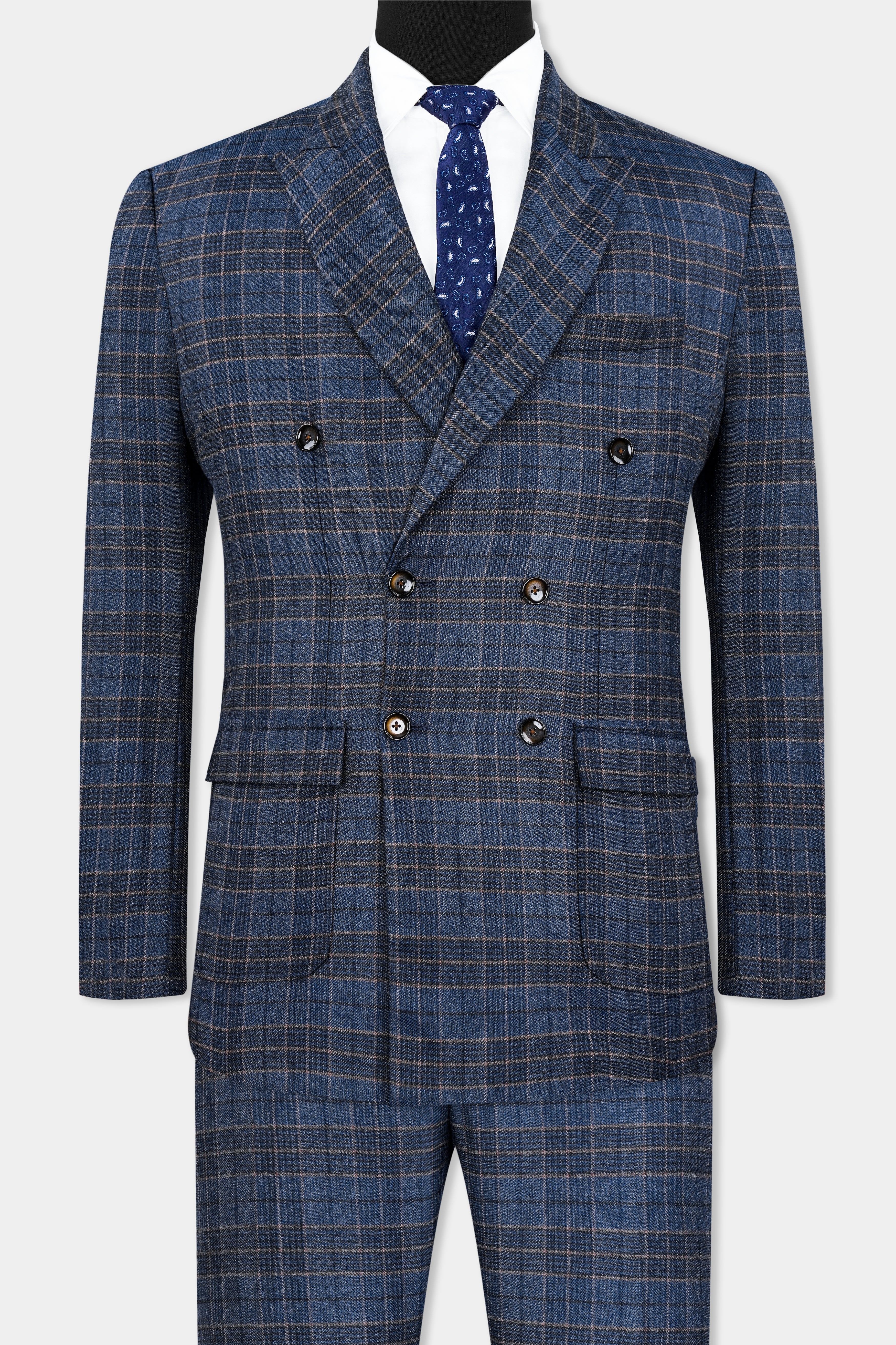 Bayoux Blue and Ironside Gray Plaid Tweed Double Breasted Suit ST2908-DB-D74-36, ST2908-DB-D74-38, ST2908-DB-D74-40, ST2908-DB-D74-42, ST2908-DB-D74-44, ST2908-DB-D74-46, ST2908-DB-D74-48, ST2908-DB-D74-50, ST2908-DB-D74-52, ST2908-DB-D74-54, ST2908-DB-D74-56, ST2908-DB-D74-58, ST2908-DB-D74-60