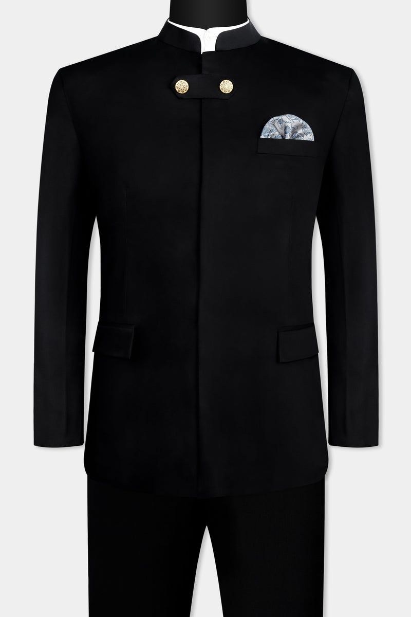 Jade Black Wool Rich Bandhgala Designer Suit