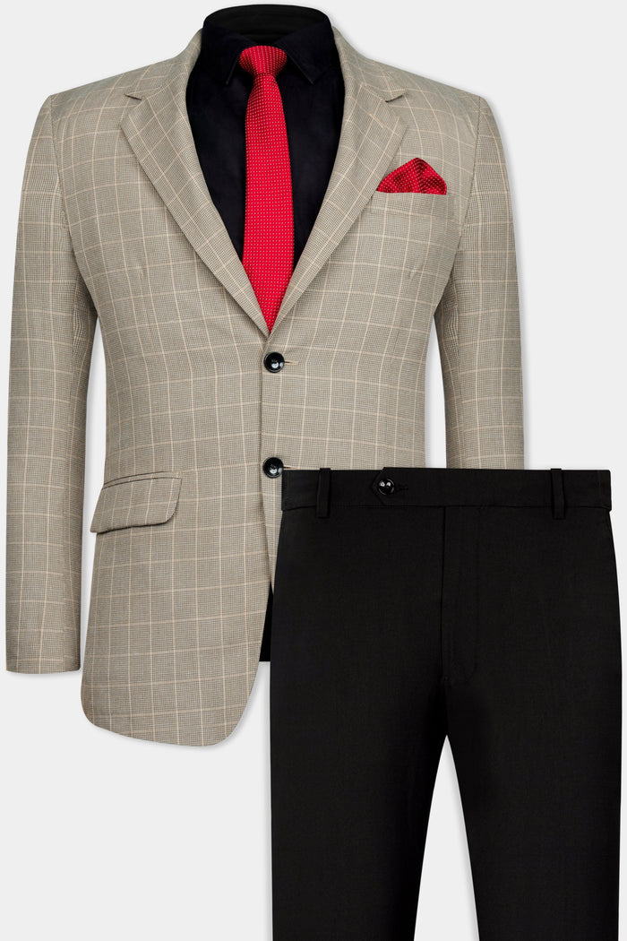 APRICOT BROWN SUBTLE CHECKERED WOOL RICH SUIT