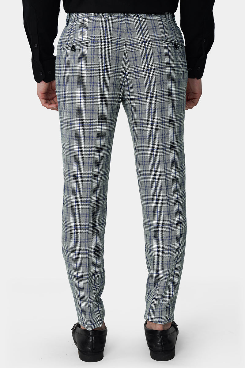 Chalice Gray and Chathams Blue Plaid Houndstooth Tweed Double-Breasted Suit