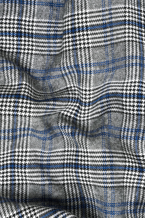 Chalice Gray and Chathams Blue Plaid Houndstooth Tweed Double-Breasted Suit