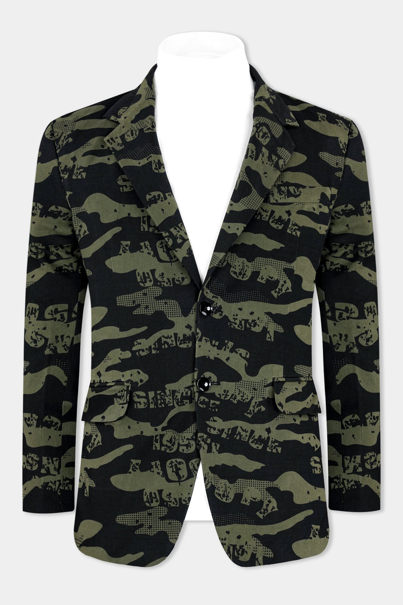 Jade Black and Woodland Green Printed Premium Cotton Single-Breasted Suit