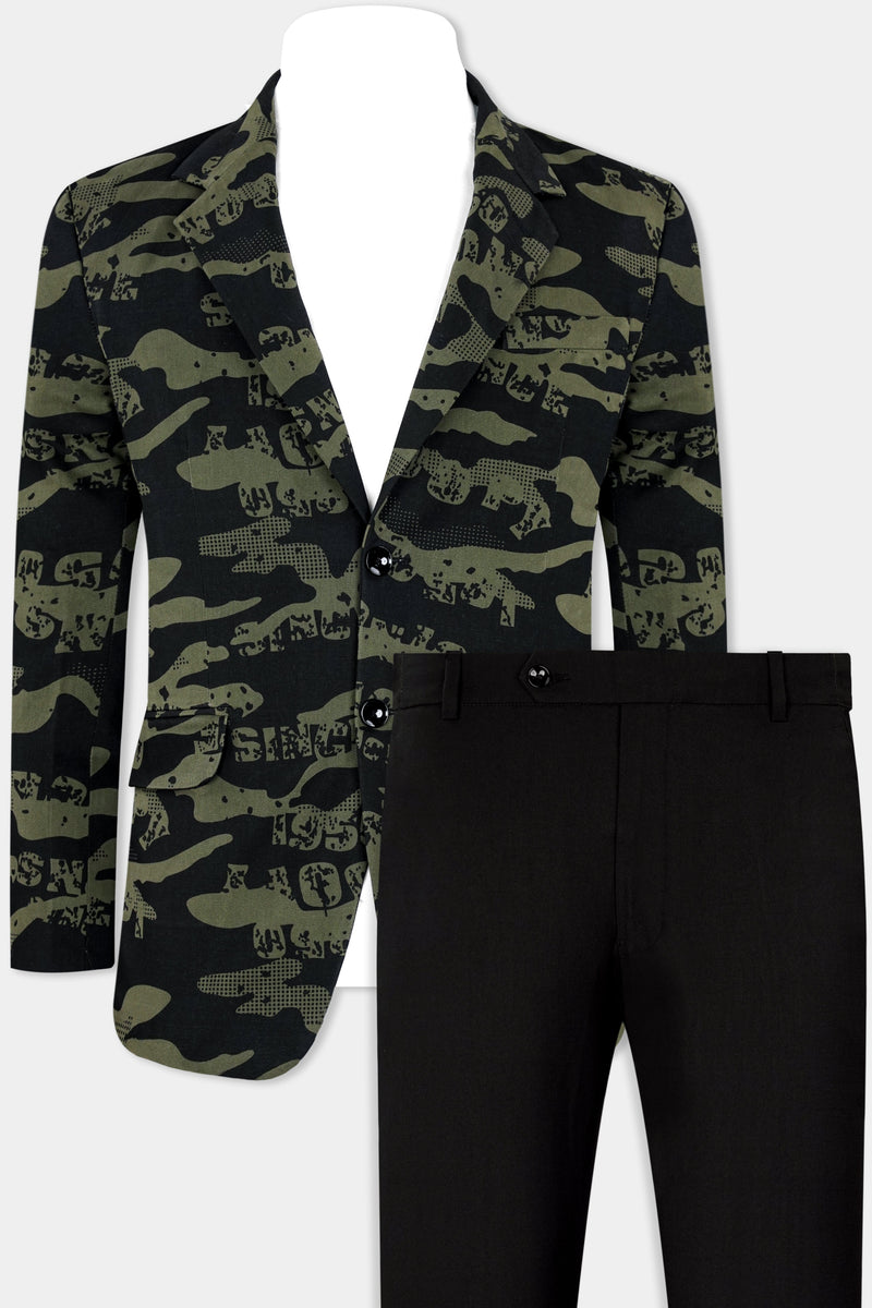 Jade Black and Woodland Green Printed Premium Cotton Single-Breasted Suit