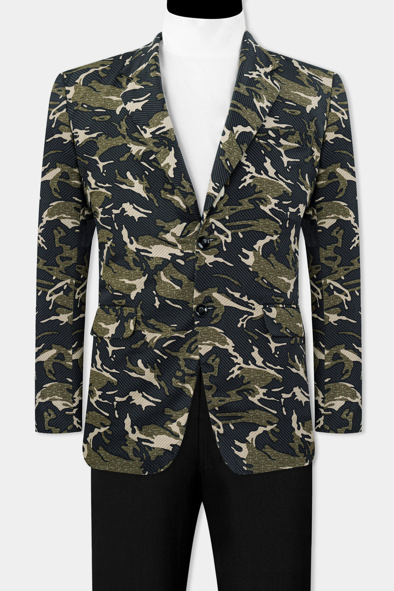 Mirage Black and Sage Green Printed Premium Cotton Single-Breasted Suit