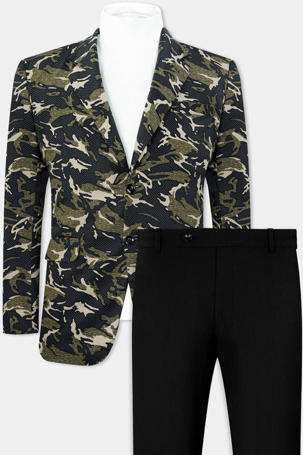 Mirage Black and Sage Green Printed Premium Cotton Single-Breasted Suit