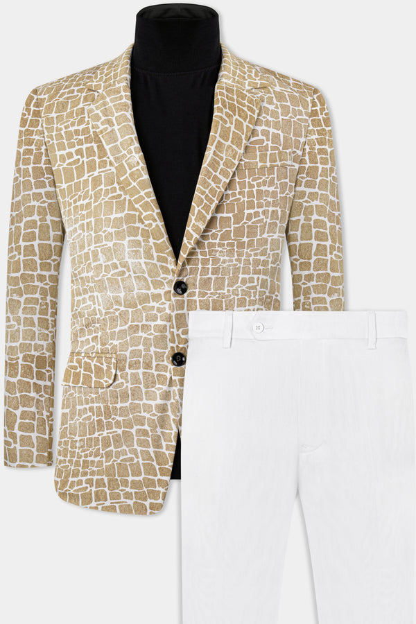 Bright White and Cocoa Brown Printed Premium Cotton Suit