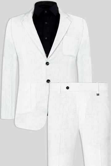 Bright White Luxurious Linen Single Breasted Suit